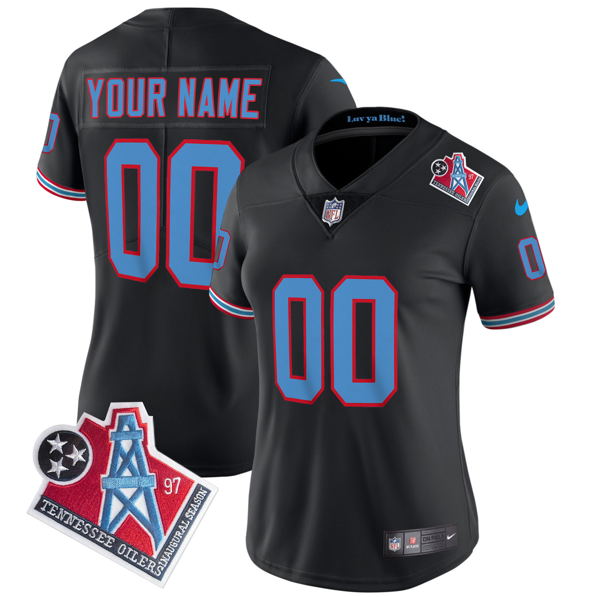 Tennessee Titans 1997 Throwback Limited Vapor Custom Black Jersey - All Stitched 
