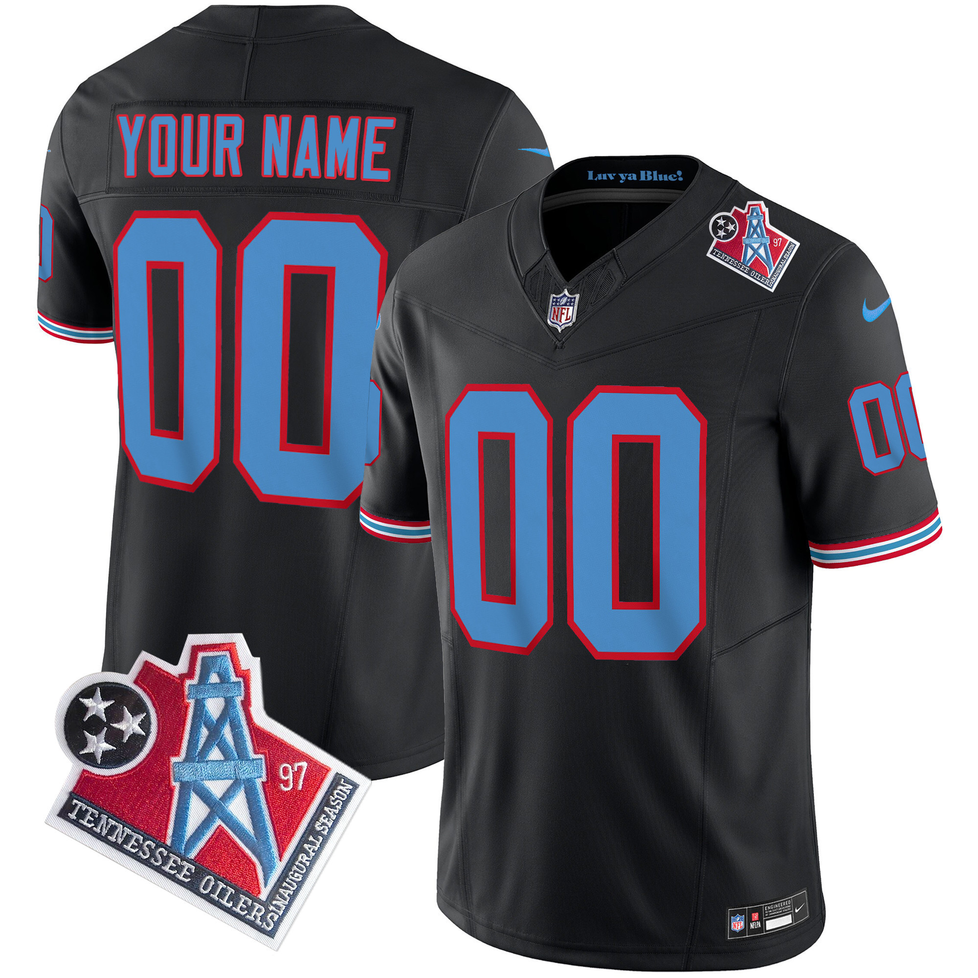 Tennessee Titans 1997 Throwback Limited Vapor Custom Black Jersey - All Stitched 