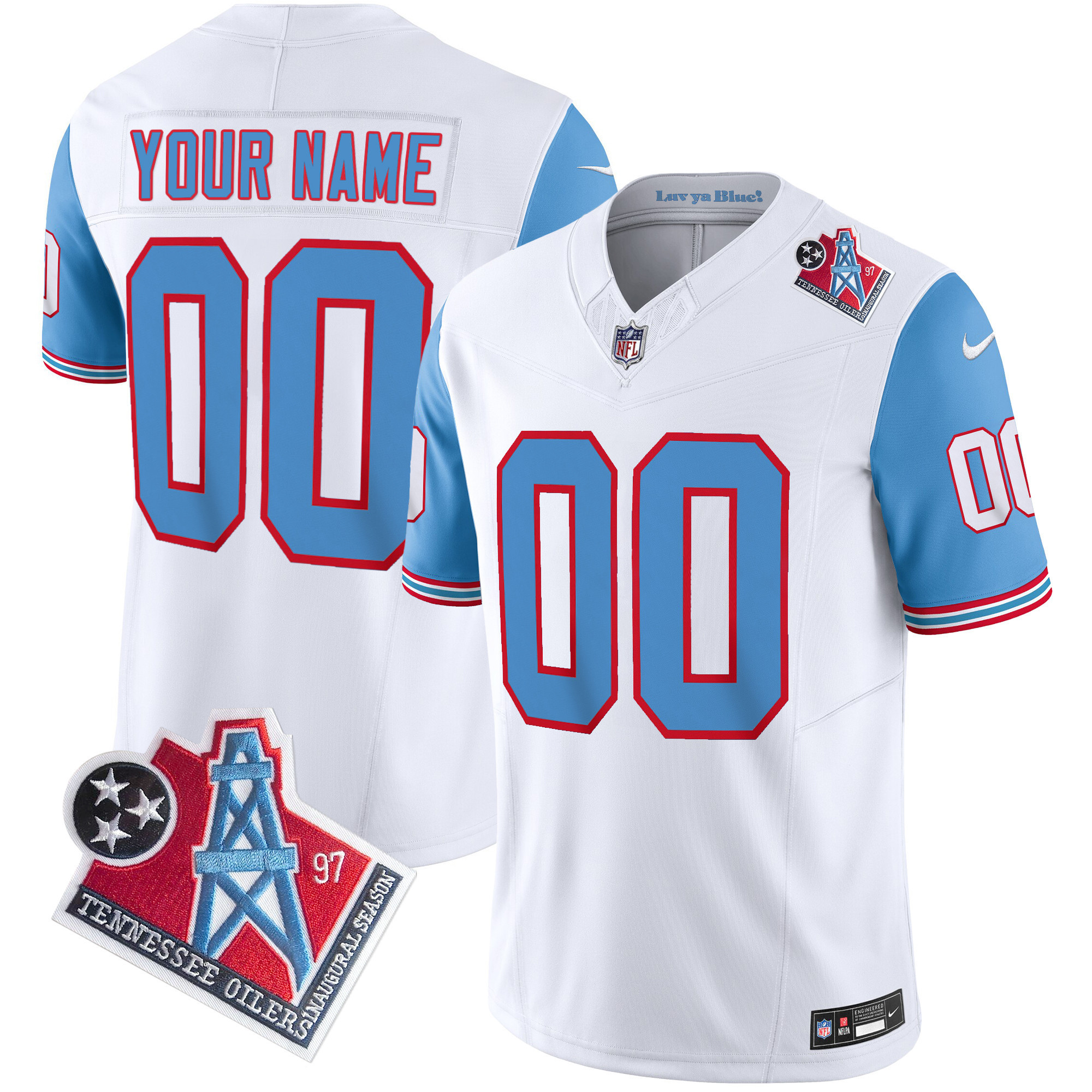 Tennessee Titans 1997 Throwback Limited Vapor Custom Blue Sleeves Jersey - All Stitched 