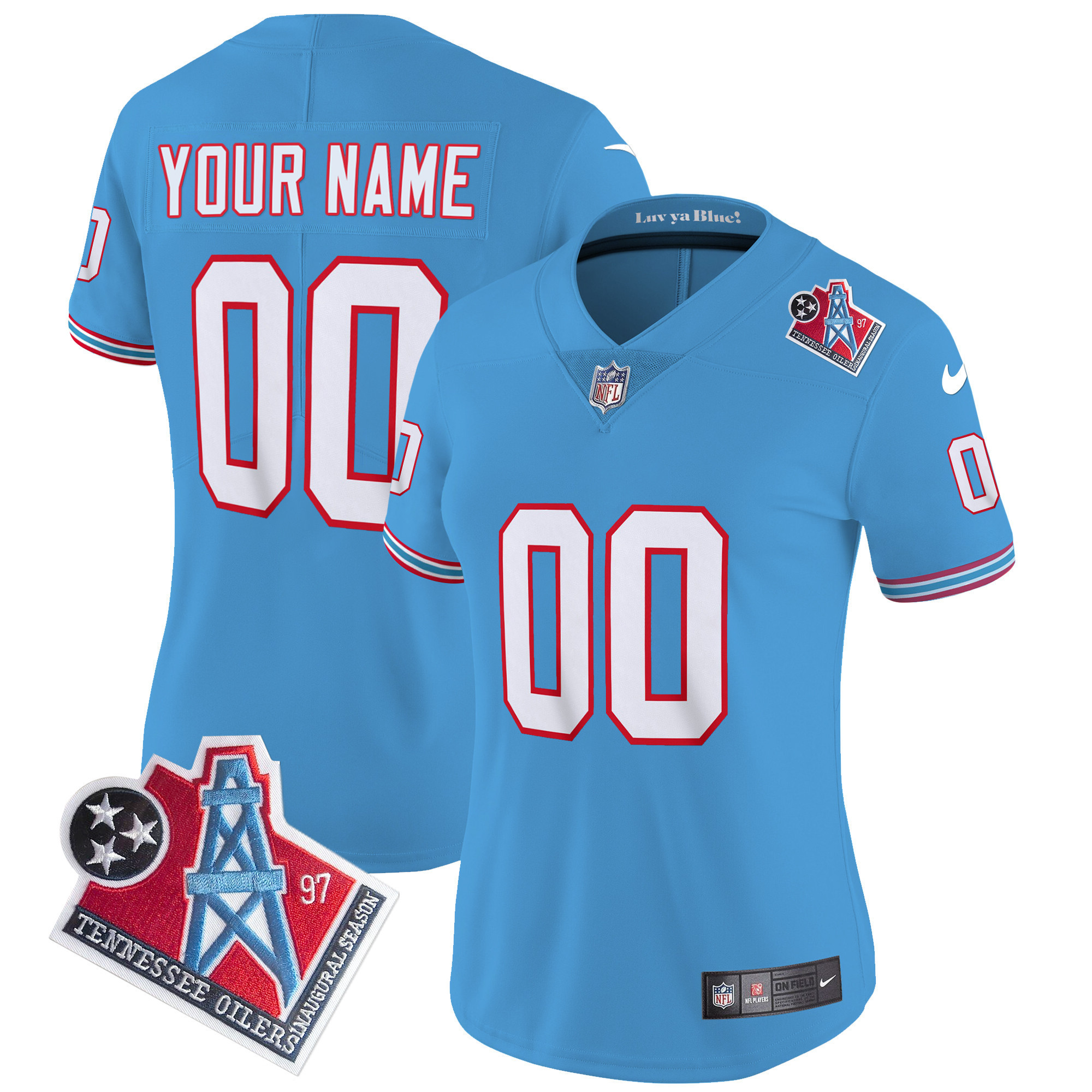 Tennessee Titans 1997 Throwback Limited Vapor Custom Light Blue Jersey - All Stitched 