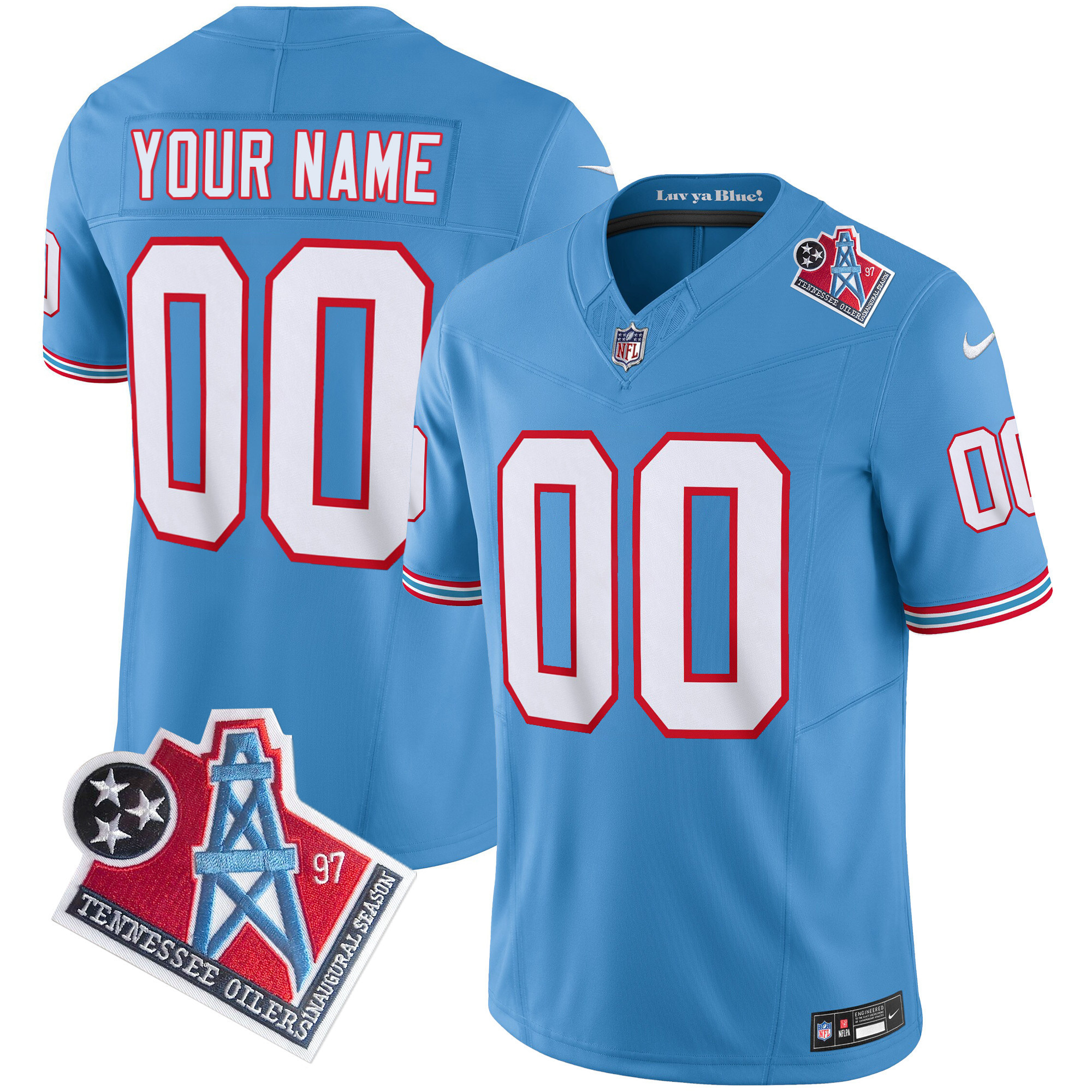 Tennessee Titans 1997 Throwback Limited Vapor Custom Light Blue Jersey - All Stitched 