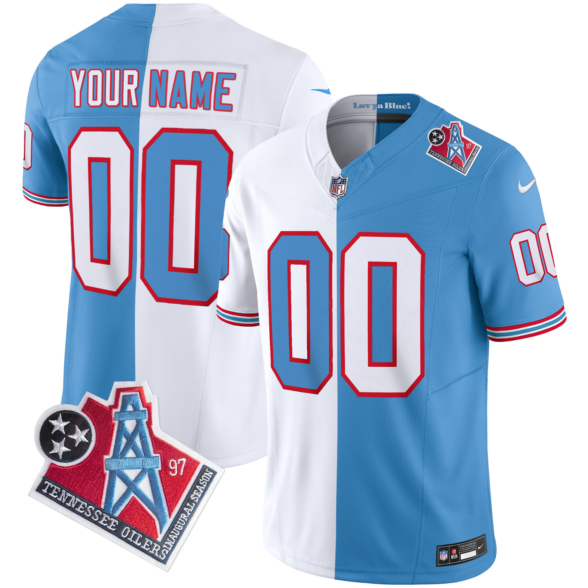 Tennessee Titans 1997 Throwback Limited Vapor Custom Split Jersey - All Stitched 