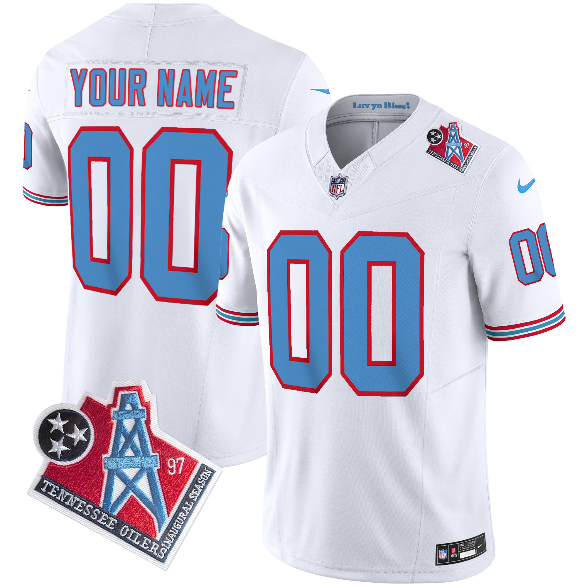 Tennessee Titans 1997 Throwback Limited Vapor Custom White Jersey - All Stitched 
