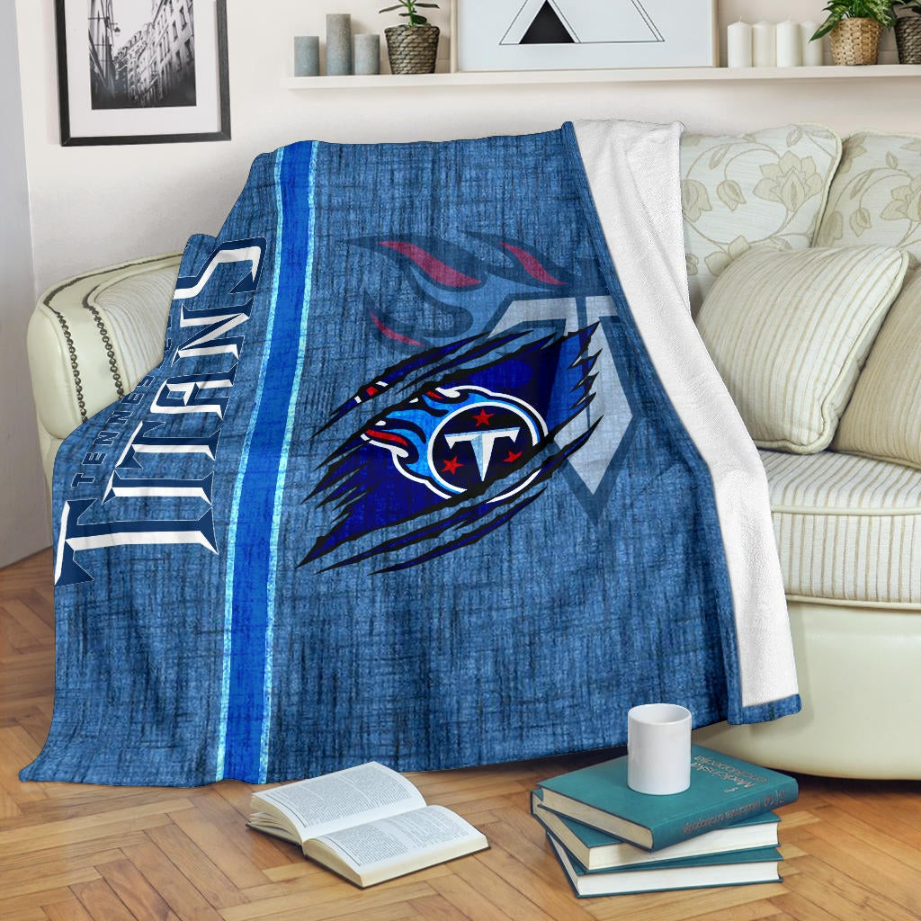 Tennessee Titans American Football Team Fleece Blanket Flaming Ball Under Claw Scratches Fabric Background Fleece Blankets