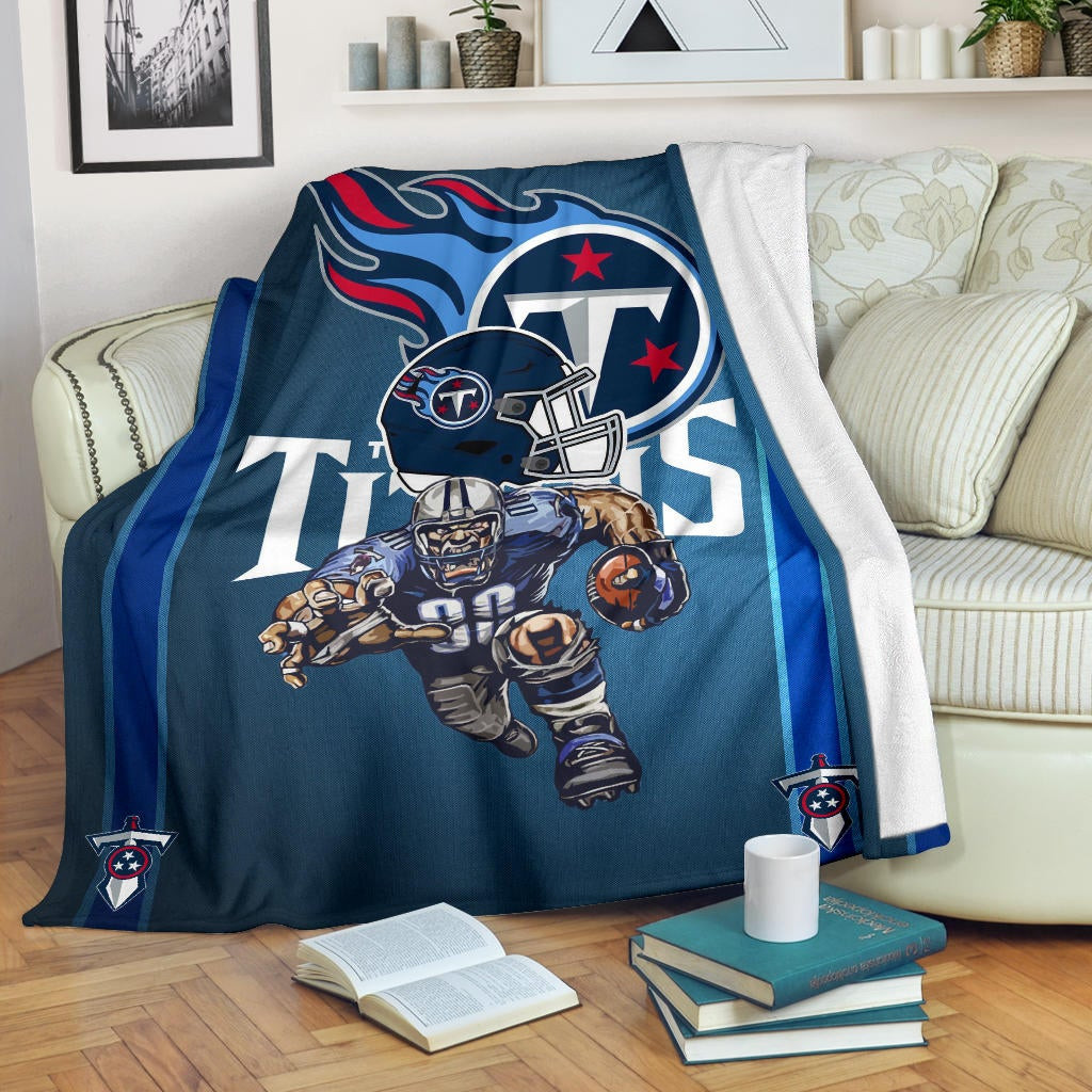 Tennessee Titans American Football Team Fleece Blanket Muscle Player Grab Rugby And Running Flaming Ball Fleece Blankets