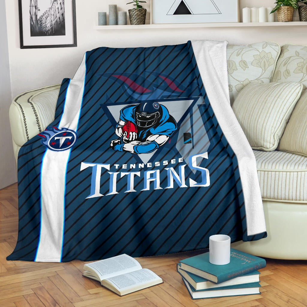 Tennessee Titans American Football Team Fleece Blanket Muscle Player Holding Rugby Flaming Ball Fleece Blankets