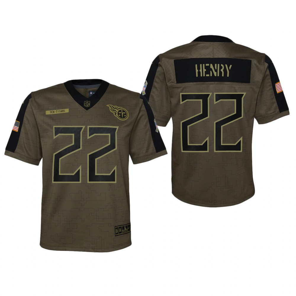Tennessee Titans Derrick Henry Olive Game Jersey 2021 Salute To Service - Youth