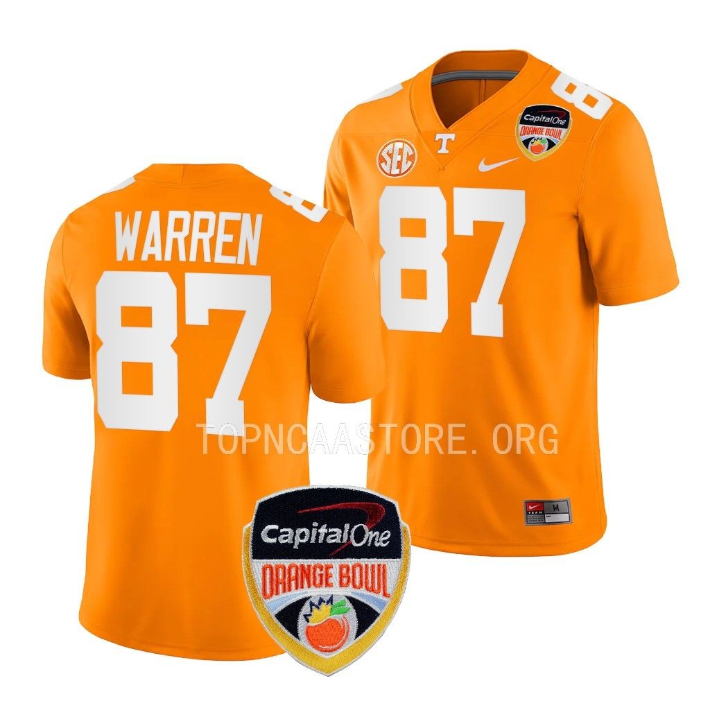 Tennessee Volunteers 2022 Orange Bowl Jacob Warren #87 Orange Men's College Jersey
