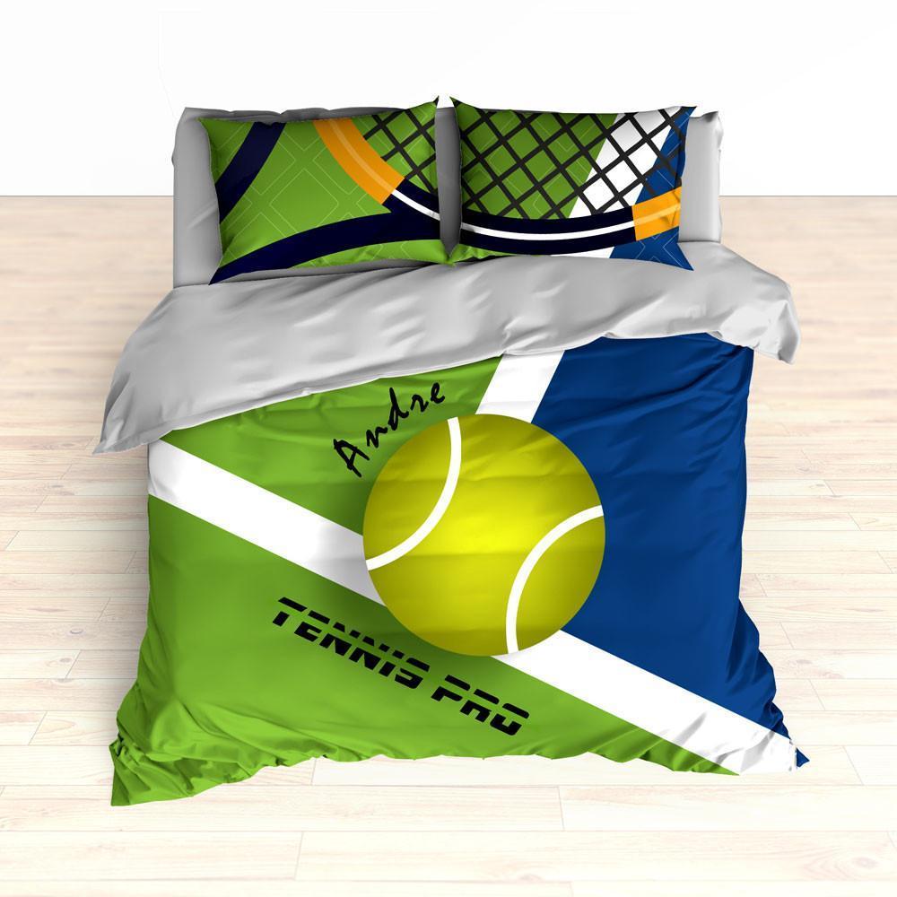 Tennis , Tennis , Tennis , Green, Blue, Personalized Kids Duvet Cover Bedding Set