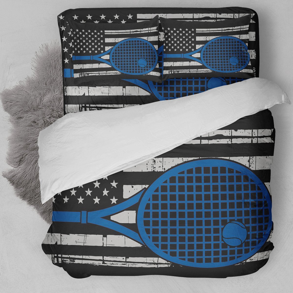 Tennis American Flag Blue Duvet Cover Bedding Set