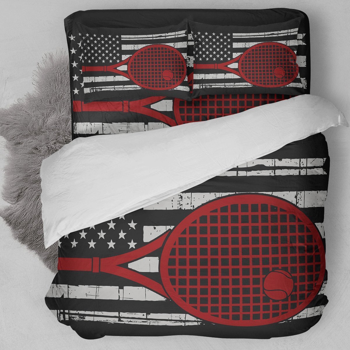 Tennis American Flag Red Duvet Cover Bedding Set