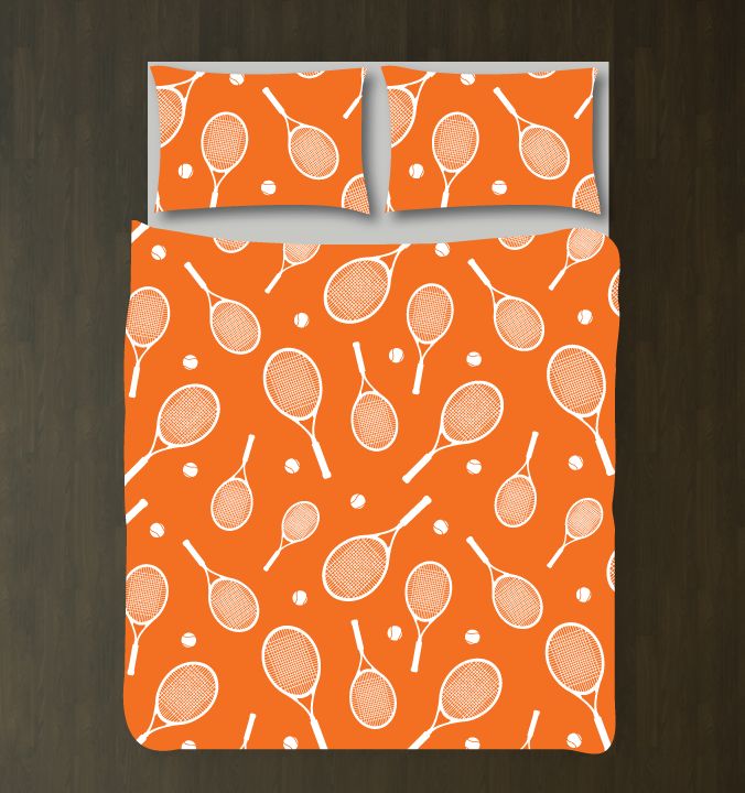 Tennis Ball And Racket Customized Carrot And White Duvet Cover Bedding Set