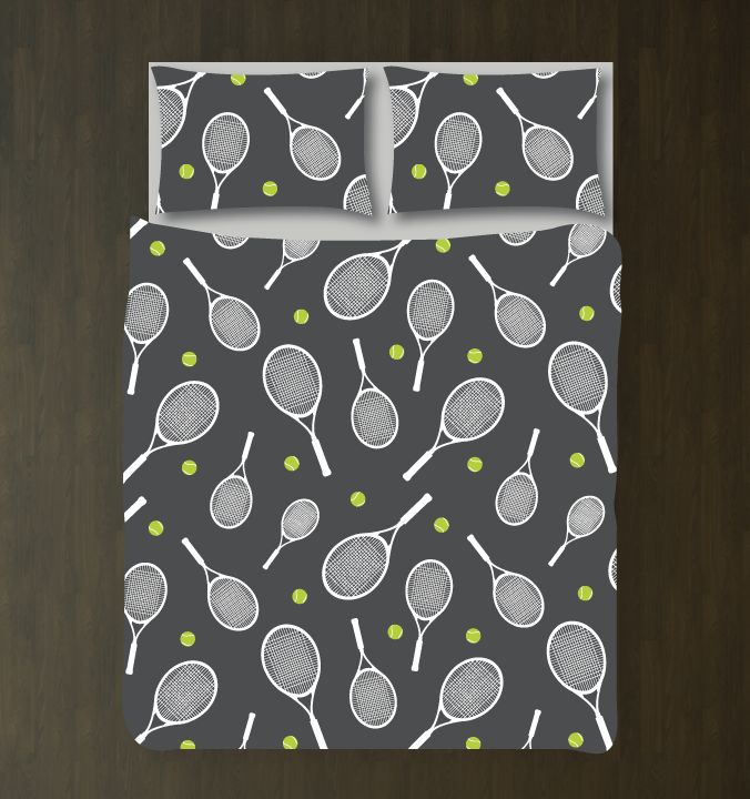 Tennis Ball And Racket Customized Charcaol, Bright Chartreuse And White Duvet Cover Bedding Set