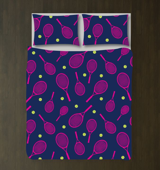 Tennis Ball And Racket Customized Hot Pink, Bright Chartreuse And Navy Duvet Cover Bedding Set