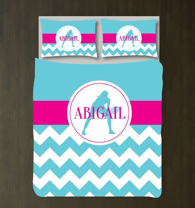 Tennis Chevron Customized Hot Pink, Aqua And White Duvet Cover Bedding Set