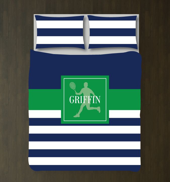 Tennis With Stripes Customized Navy And Green Duvet Cover Bedding Set