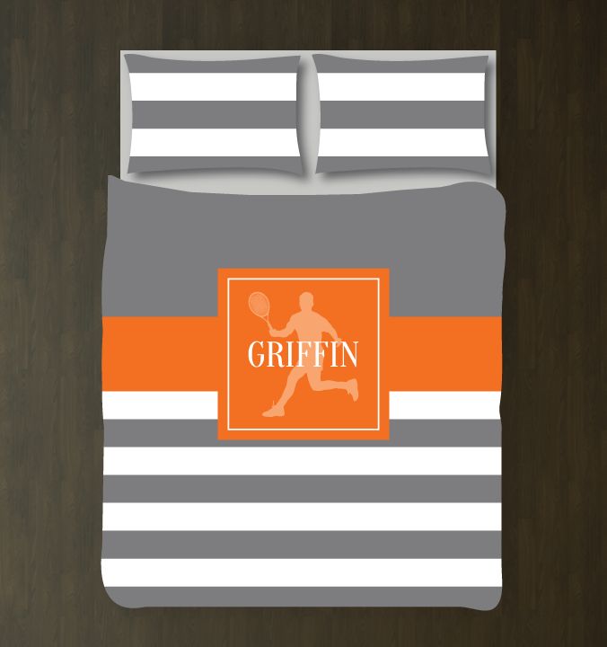 Tennis With Stripes Customized Titanium Grey And Orange Duvet Cover Bedding Set