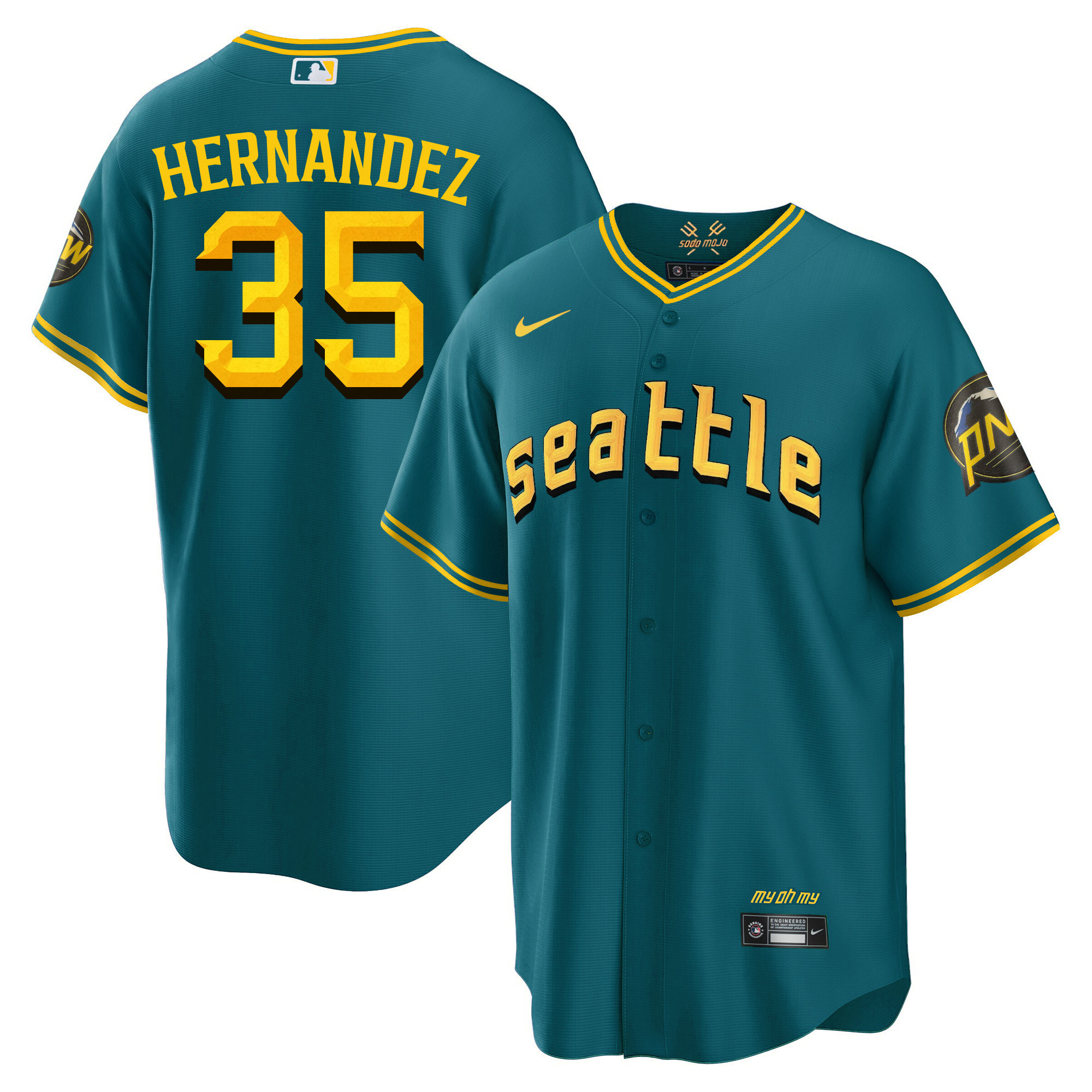 Teoscar Hernandez Men's Seattle Mariners 2023 City Connect Fan Made Collection Cool Aqua Jersey - All Stitched