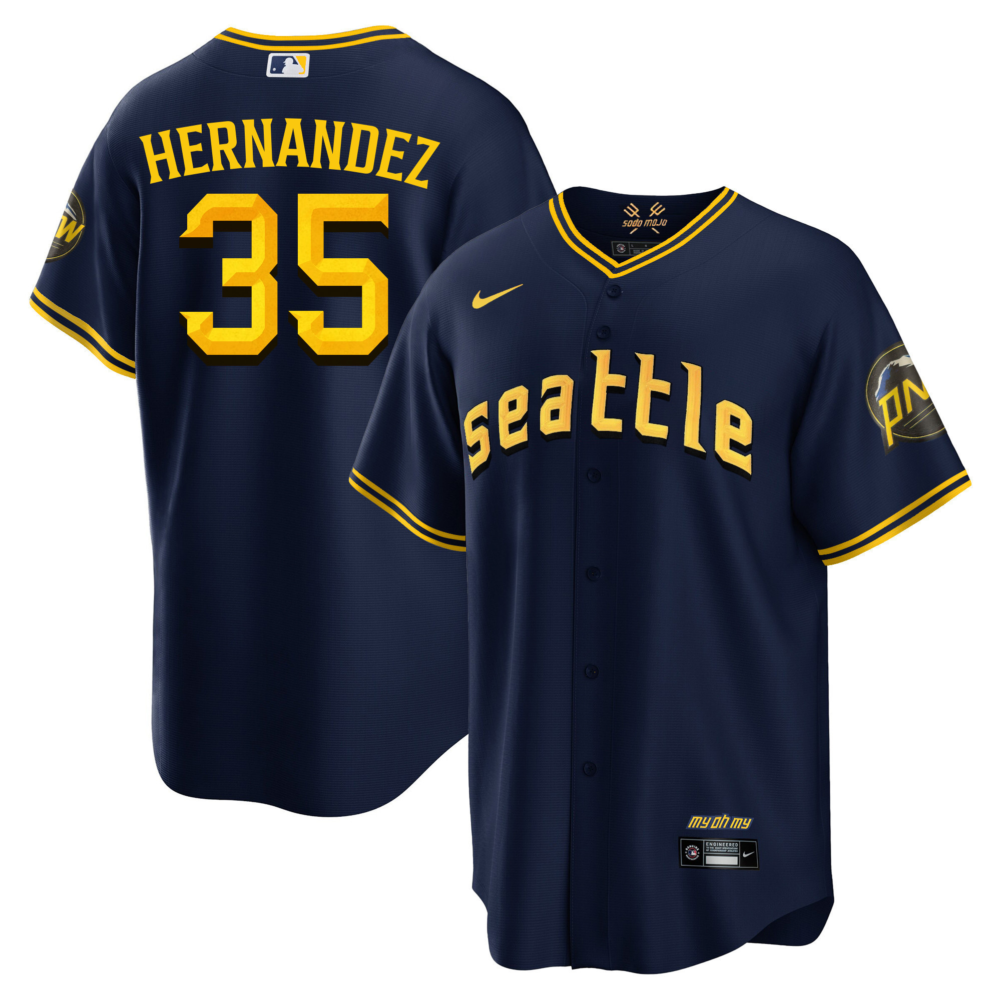 Teoscar Hernandez Men's Seattle Mariners 2023 City Connect Fan Made Collection Cool Navy Jersey - All Stitched