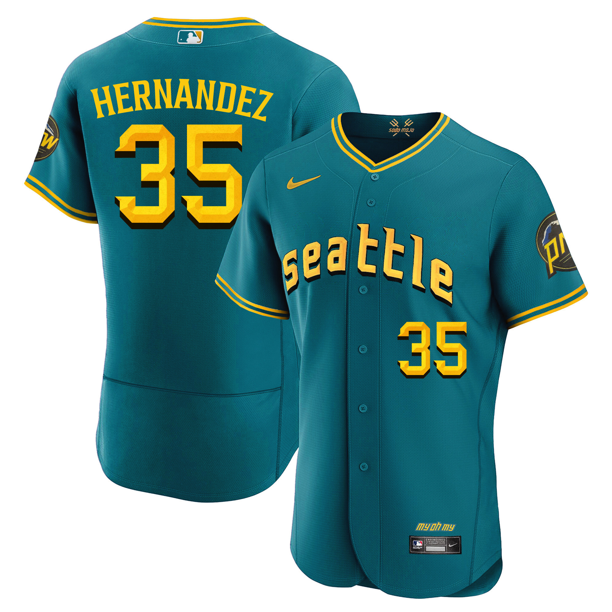 Teoscar Hernandez Men's Seattle Mariners 2023 City Connect Fan Made Collection Flex Aqua Jersey - All Stitched