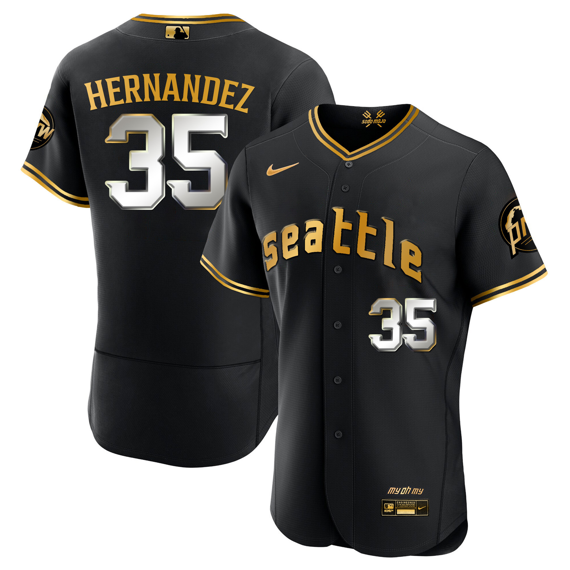 Teoscar Hernandez Men's Seattle Mariners 2023 City Connect Gold Fan Made Flex Black Gold Jersey - All Stitched