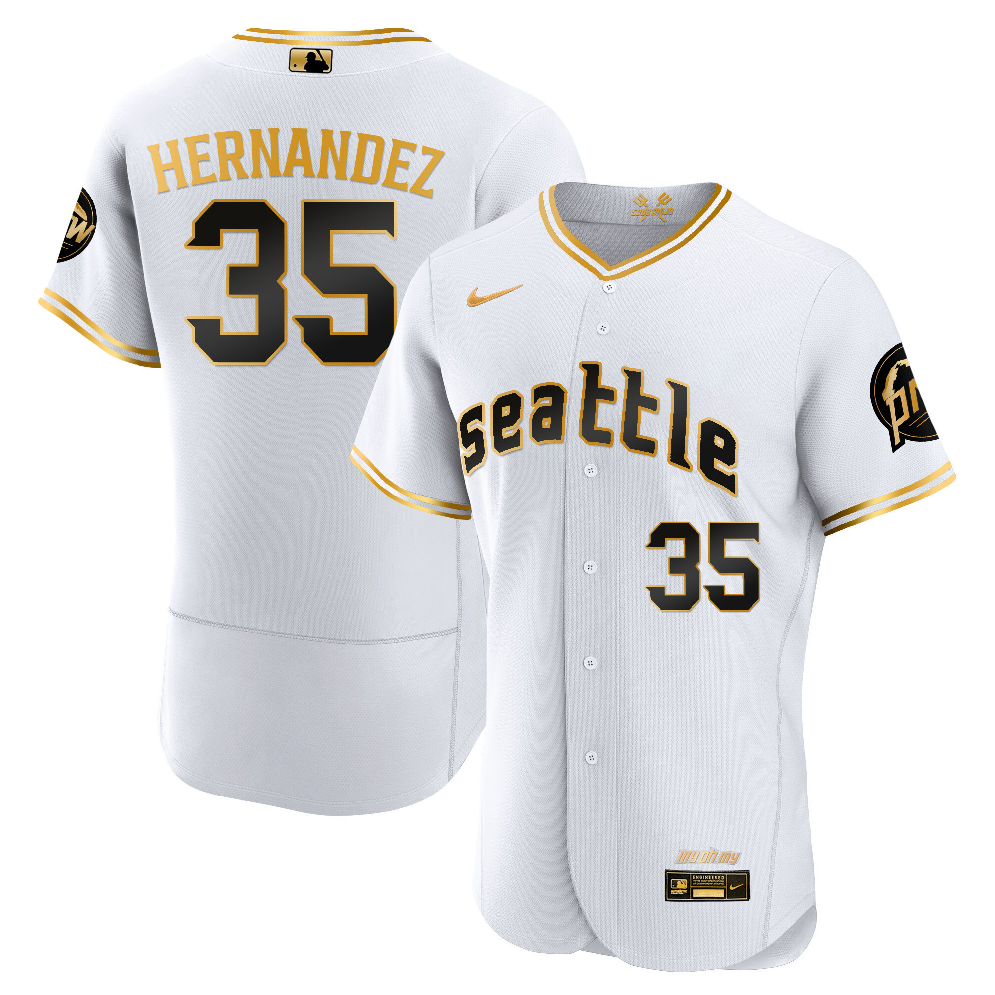Teoscar Hernandez Men's Seattle Mariners 2023 City Connect Gold Fan Made Flex White Gold Jersey - All Stitched