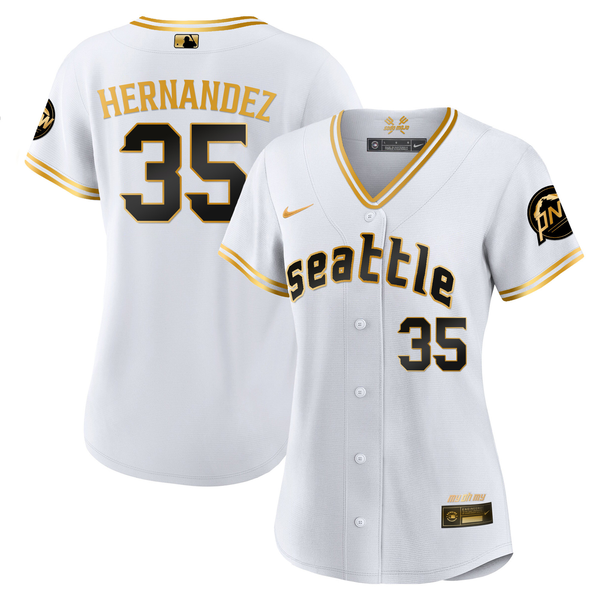 Teoscar Hernandez Women's Seattle Mariners 2023 City Connect Gold Fan Made White Gold Jersey - All Stitched