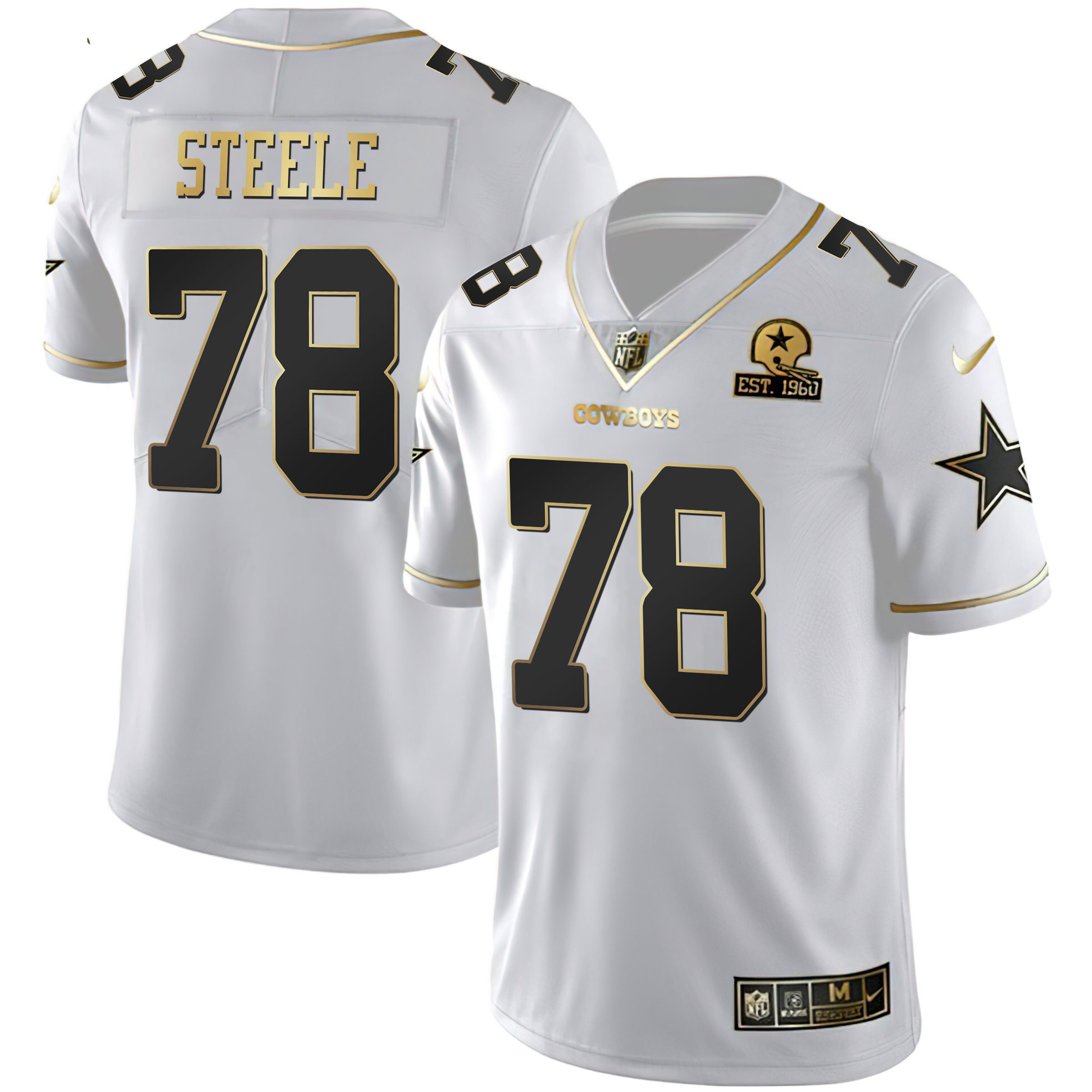 Terence Steele Dallas Cowboys White Gold Est 1960 Patch Jersey - All Stitched 