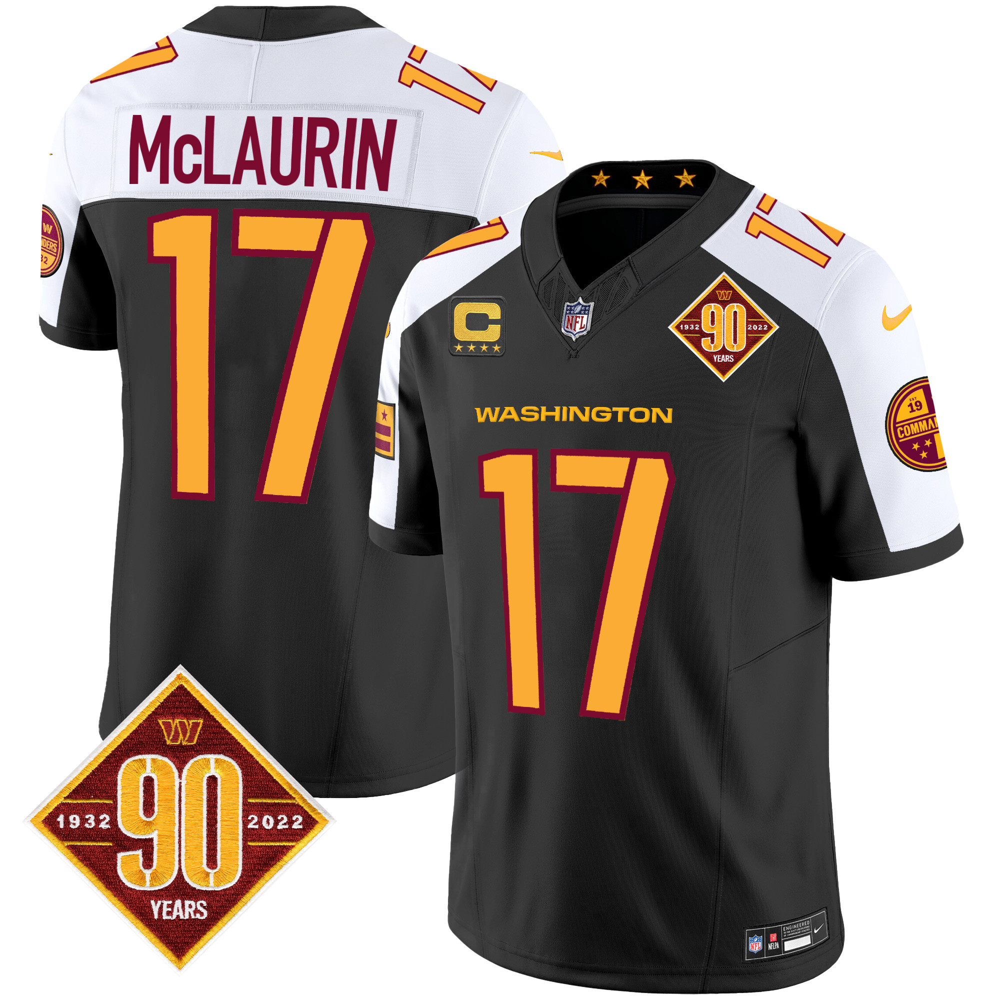 Terry McLaurin Men's Washington Commanders 90th Anniversary Patch Vapor Black Alternate Jersey - All Stitched 