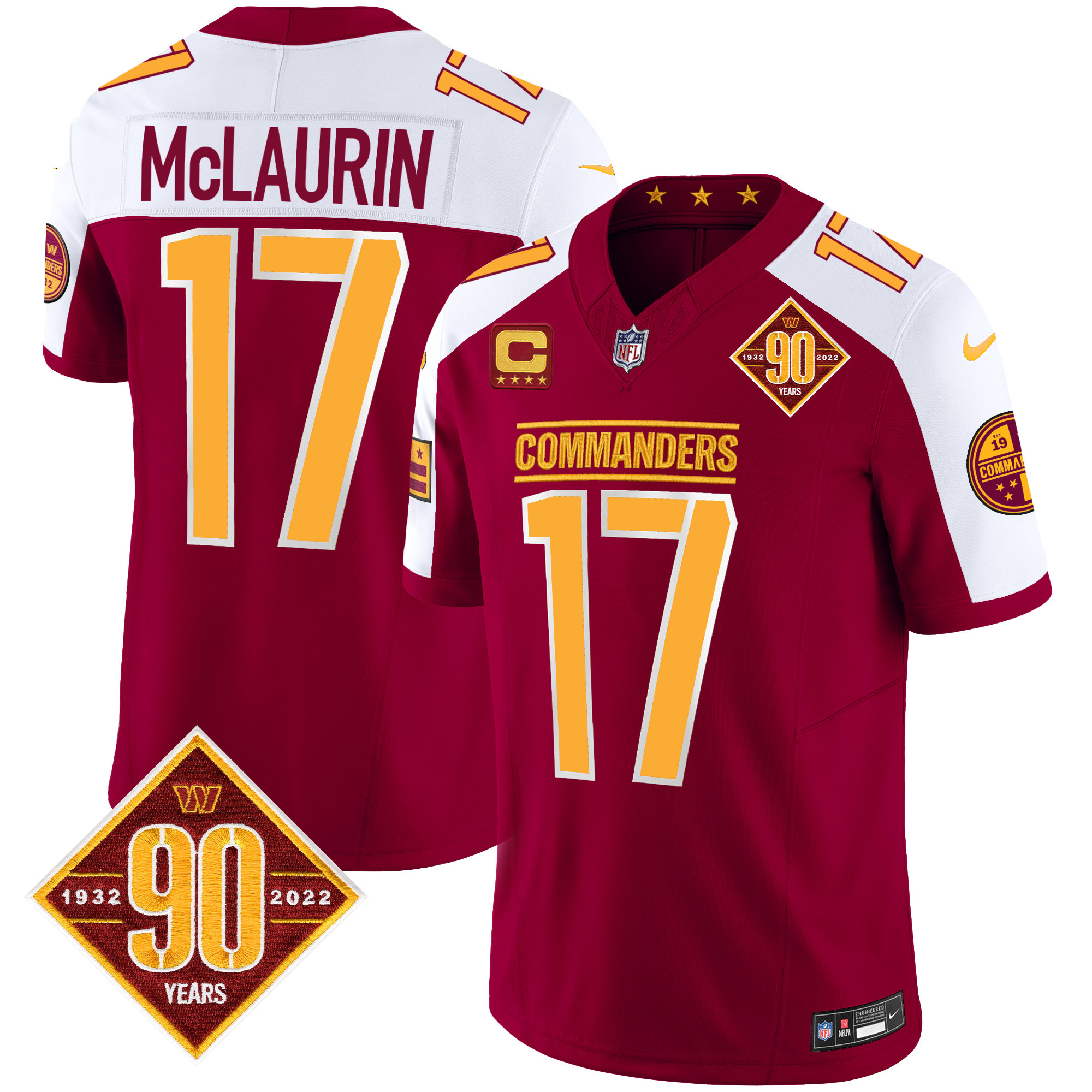 Terry McLaurin Men's Washington Commanders 90th Anniversary Patch Vapor Burgundy Alternate Jersey - All Stitched 