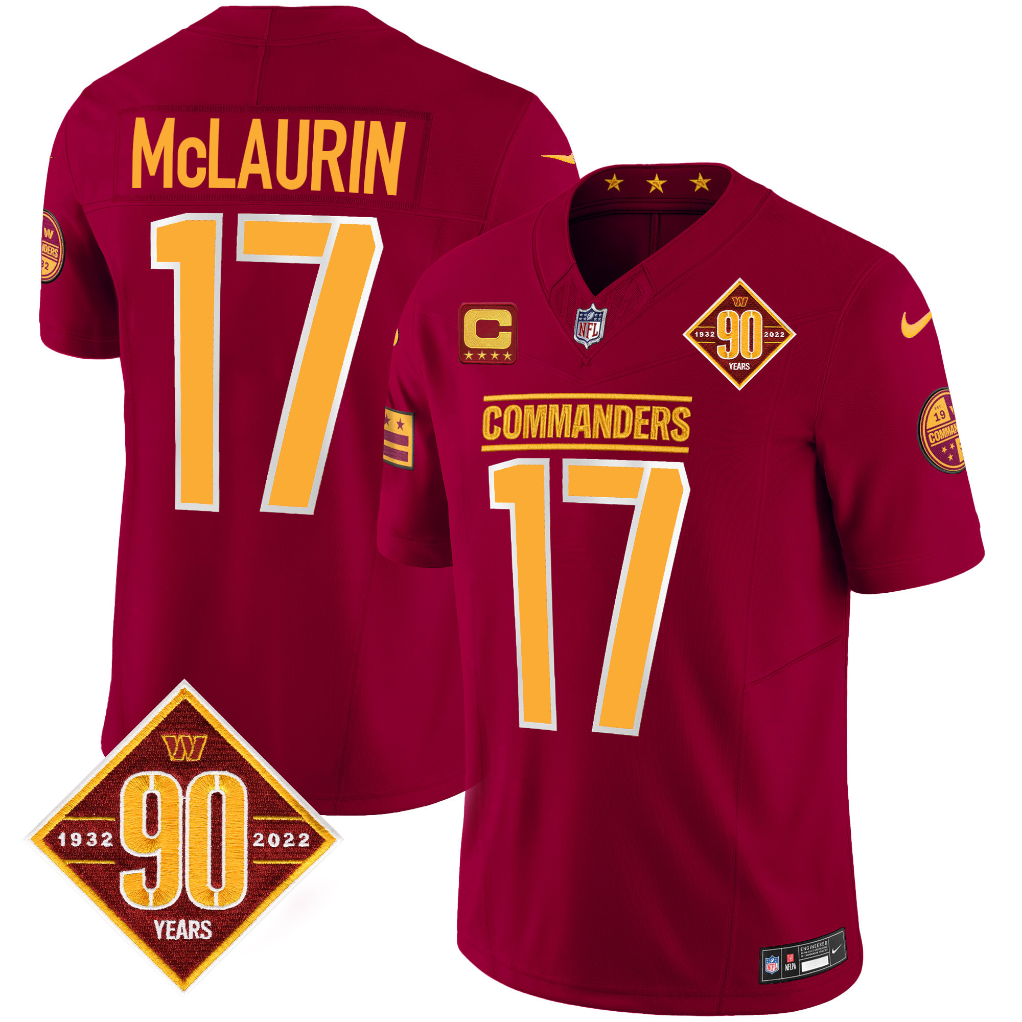 Terry McLaurin Men's Washington Commanders 90th Anniversary Patch Vapor Burgundy Jersey - All Stitched 