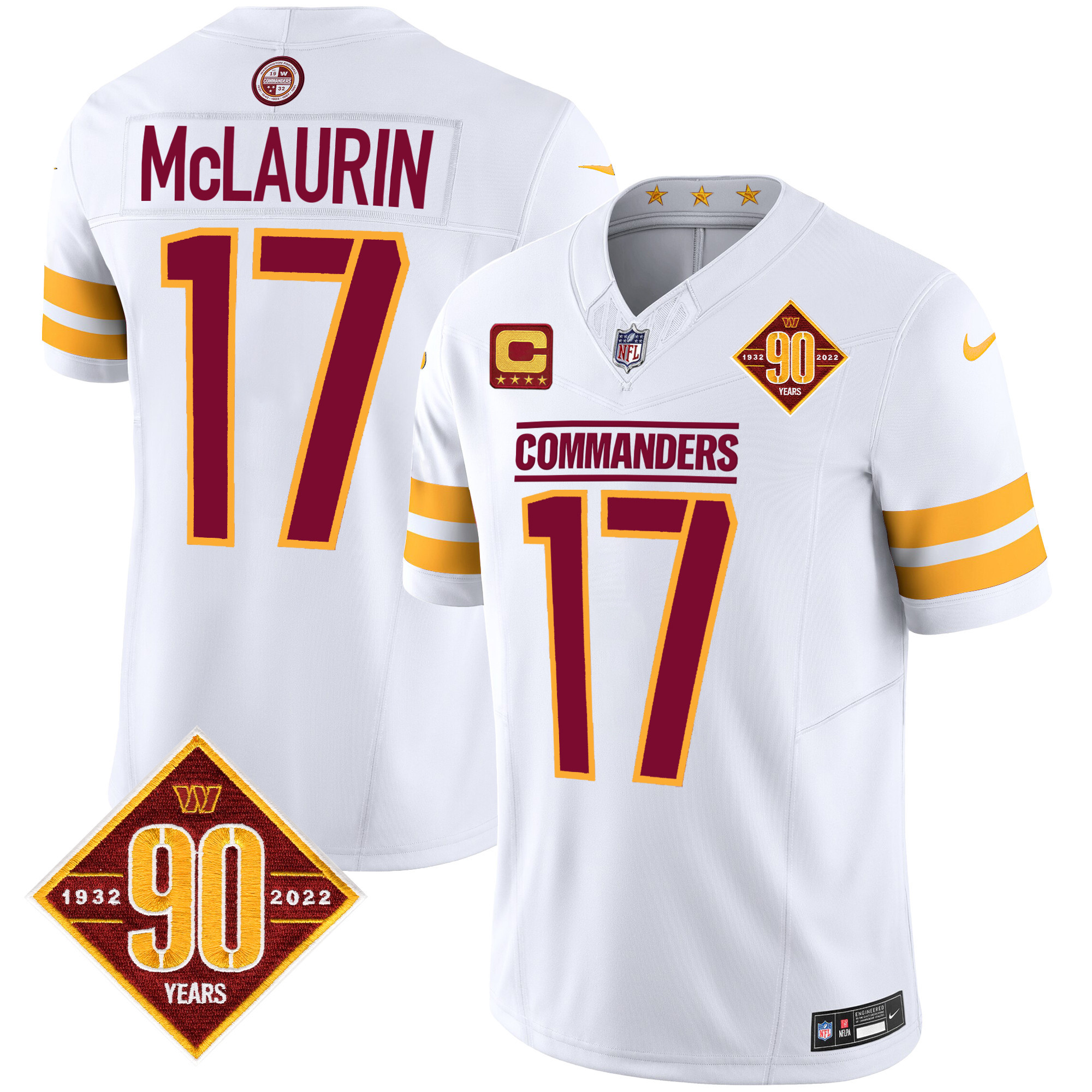 Terry McLaurin Men's Washington Commanders 90th Anniversary Patch Vapor White Jersey - All Stitched 