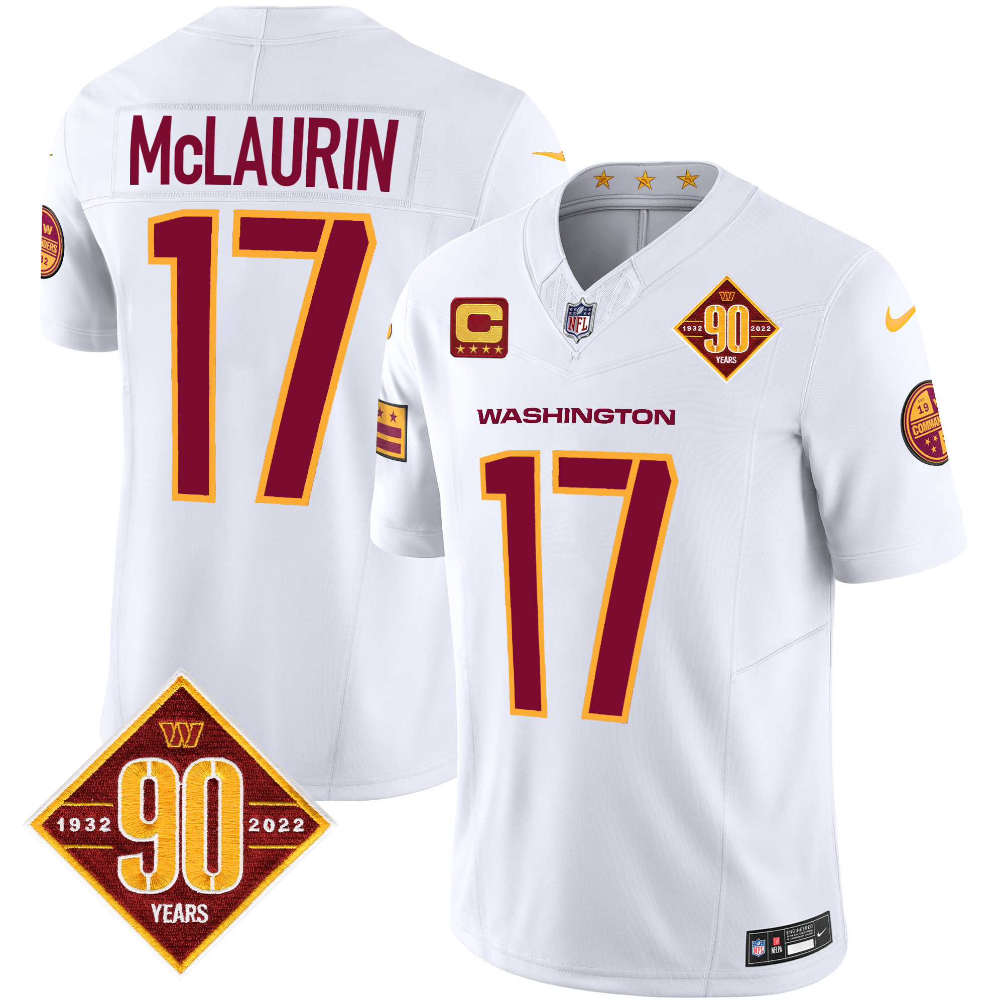 Terry McLaurin Men's Washington Commanders 90th Anniversary Patch Vapor White Jersey - All Stitched 