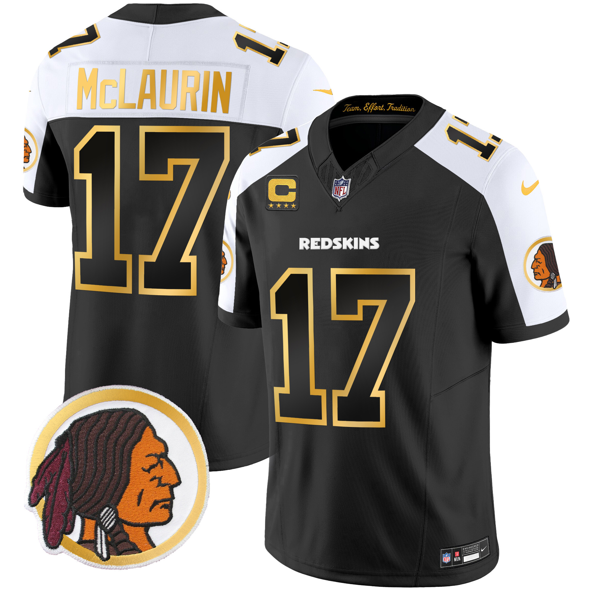 Terry McLaurin Men's Washington Redskins Throwback Vapor Gold Trim Black Alternate Jersey - All Stitched 
