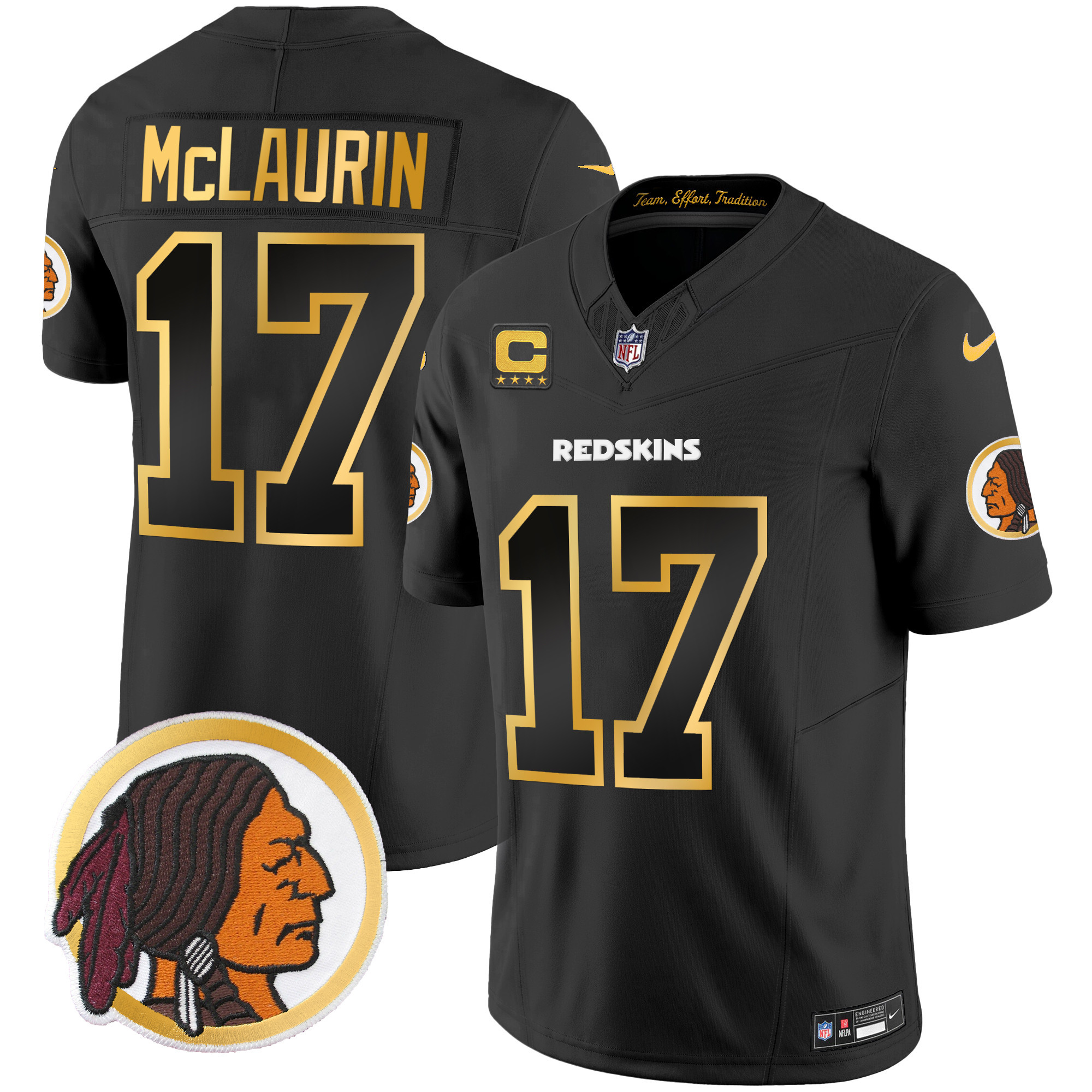 Terry McLaurin Men's Washington Redskins Throwback Vapor Gold Trim Black Jersey - All Stitched 