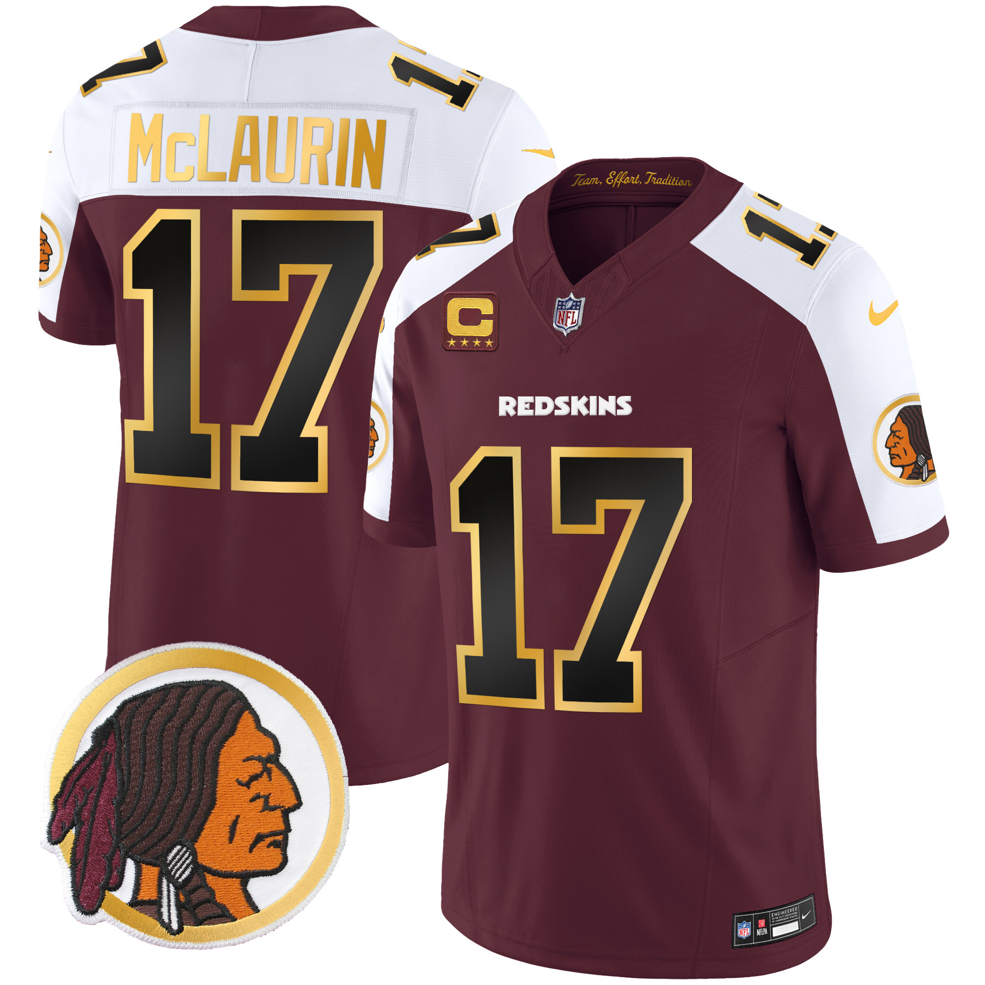 Terry McLaurin Men's Washington Redskins Throwback Vapor Gold Trim Burgundy Alternate Jersey - All Stitched 