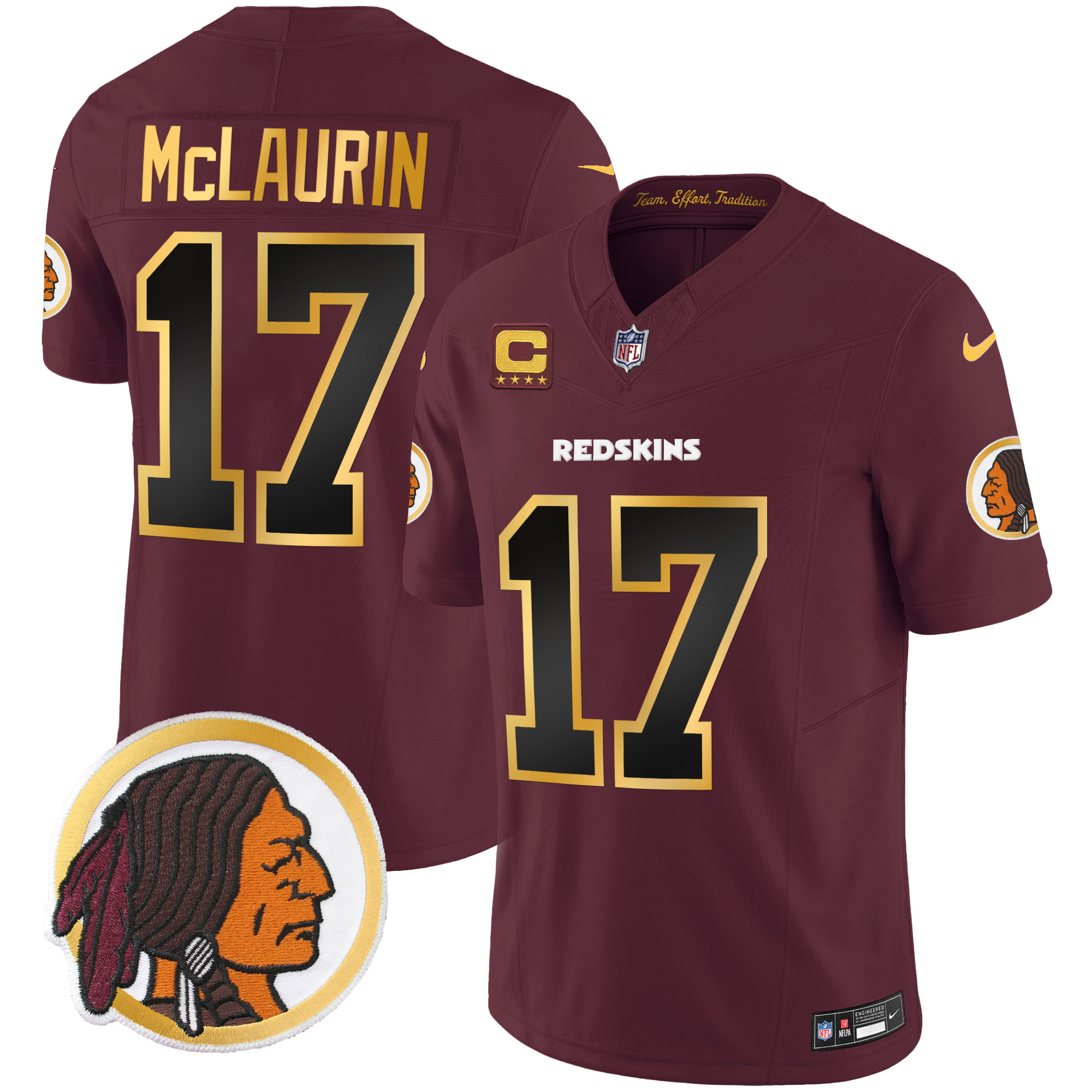 Terry McLaurin Men's Washington Redskins Throwback Vapor Gold Trim Burgundy Jersey - All Stitched 