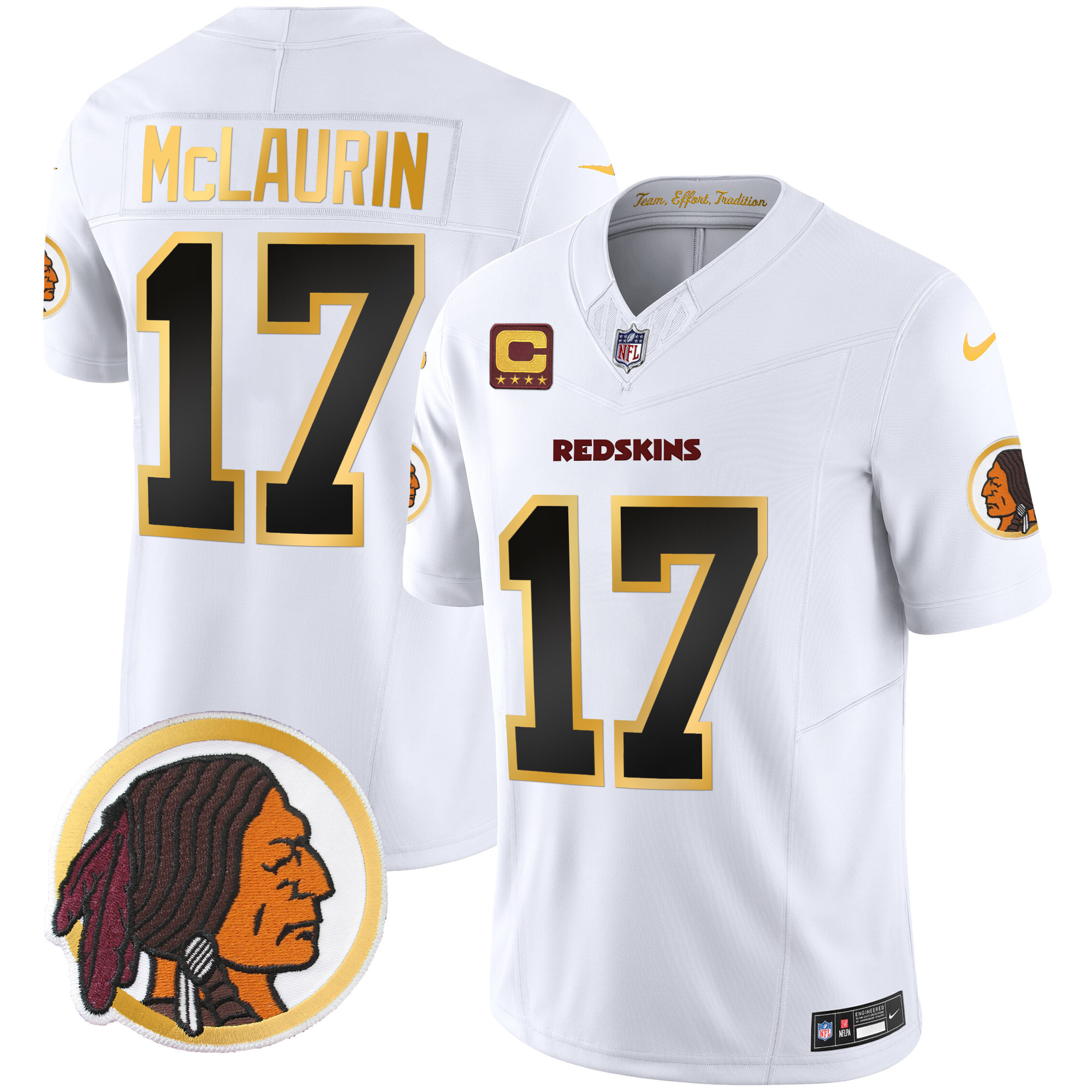 Terry McLaurin Men's Washington Redskins Throwback Vapor Gold Trim White Jersey - All Stitched 