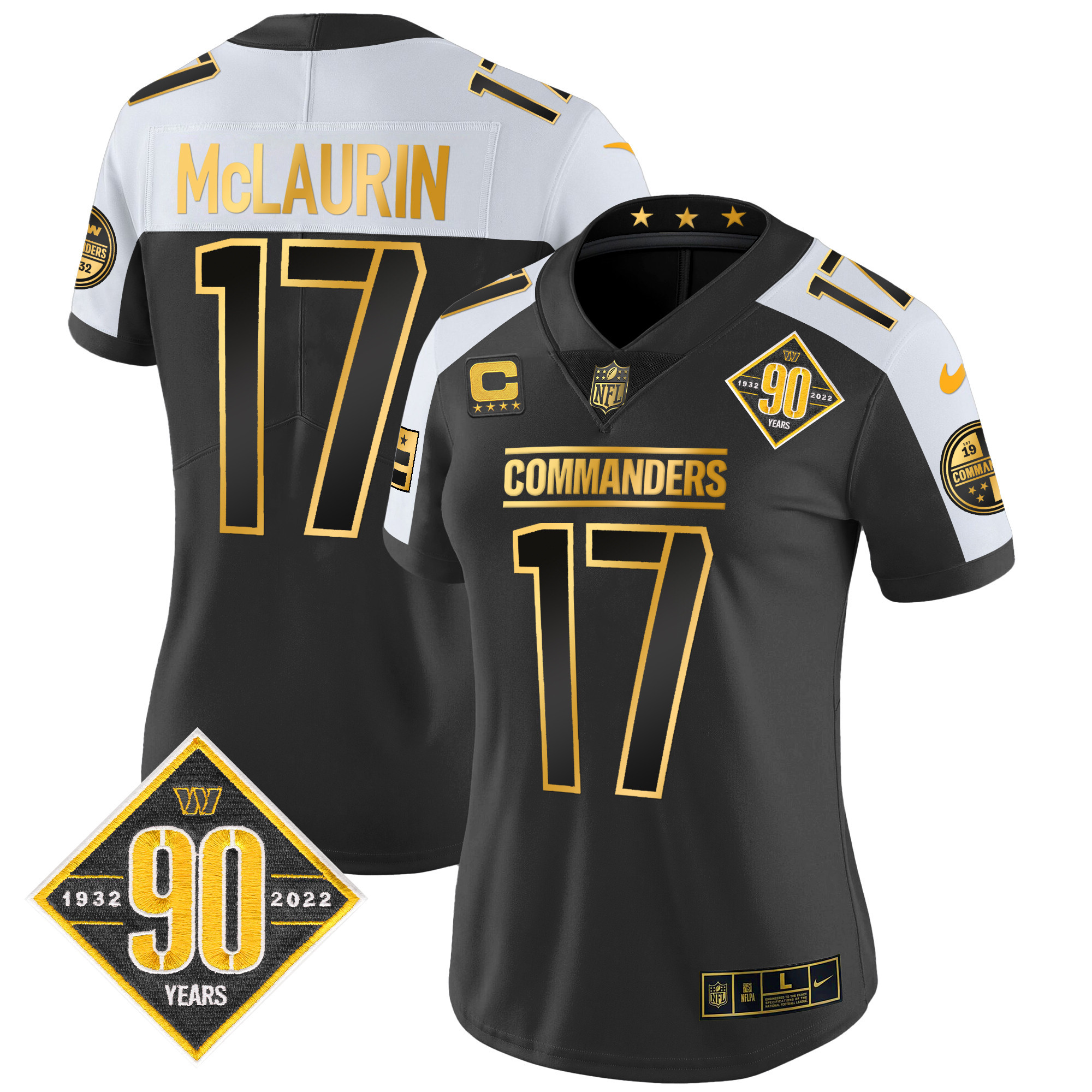 Terry McLaurin Women's Washington Commanders 90th Anniversary Patch Gold Vapor Alternate Jersey - All Stitched 
