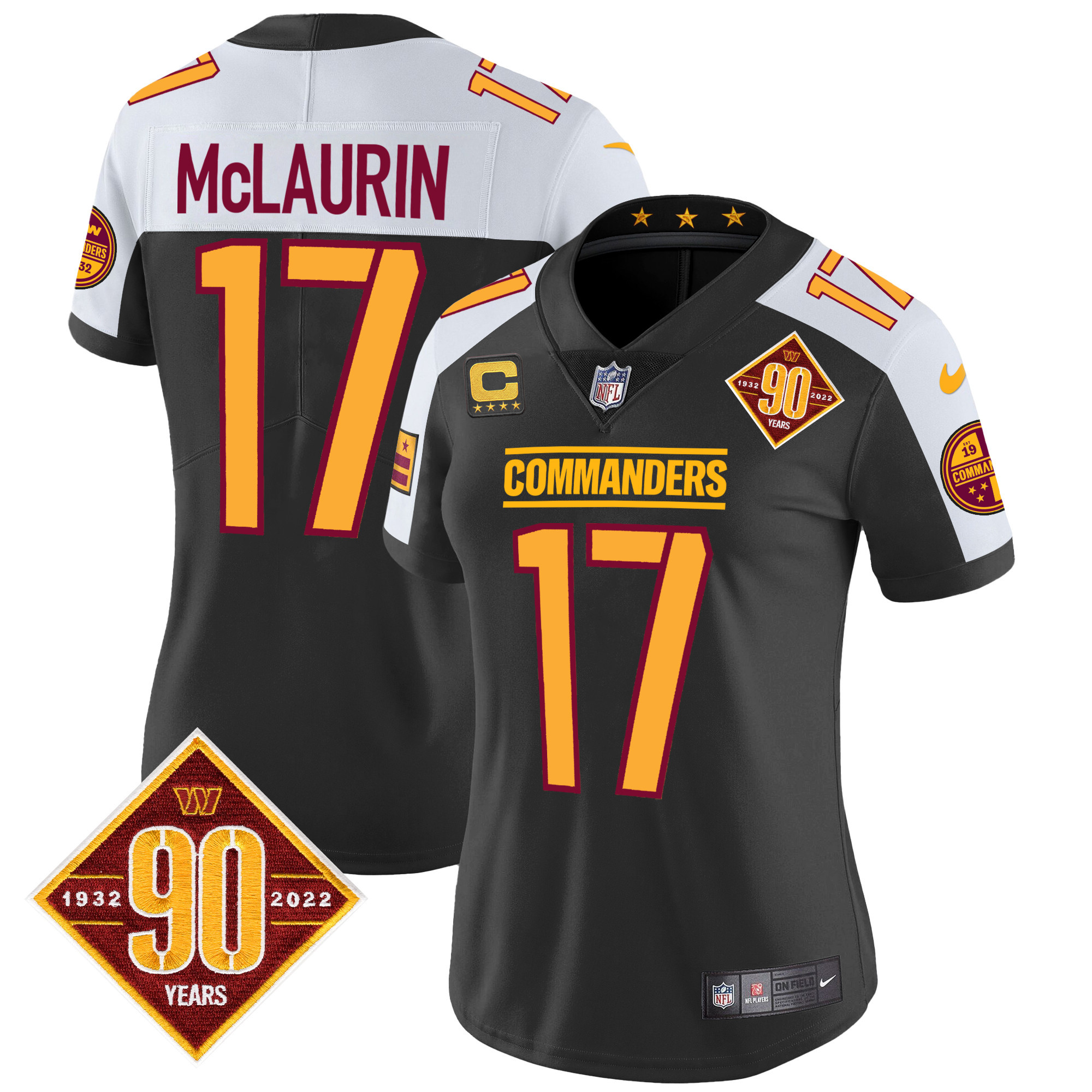 Terry McLaurin Women's Washington Commanders 90th Anniversary Patch Vapor Black Alternate Jersey - All Stitched 