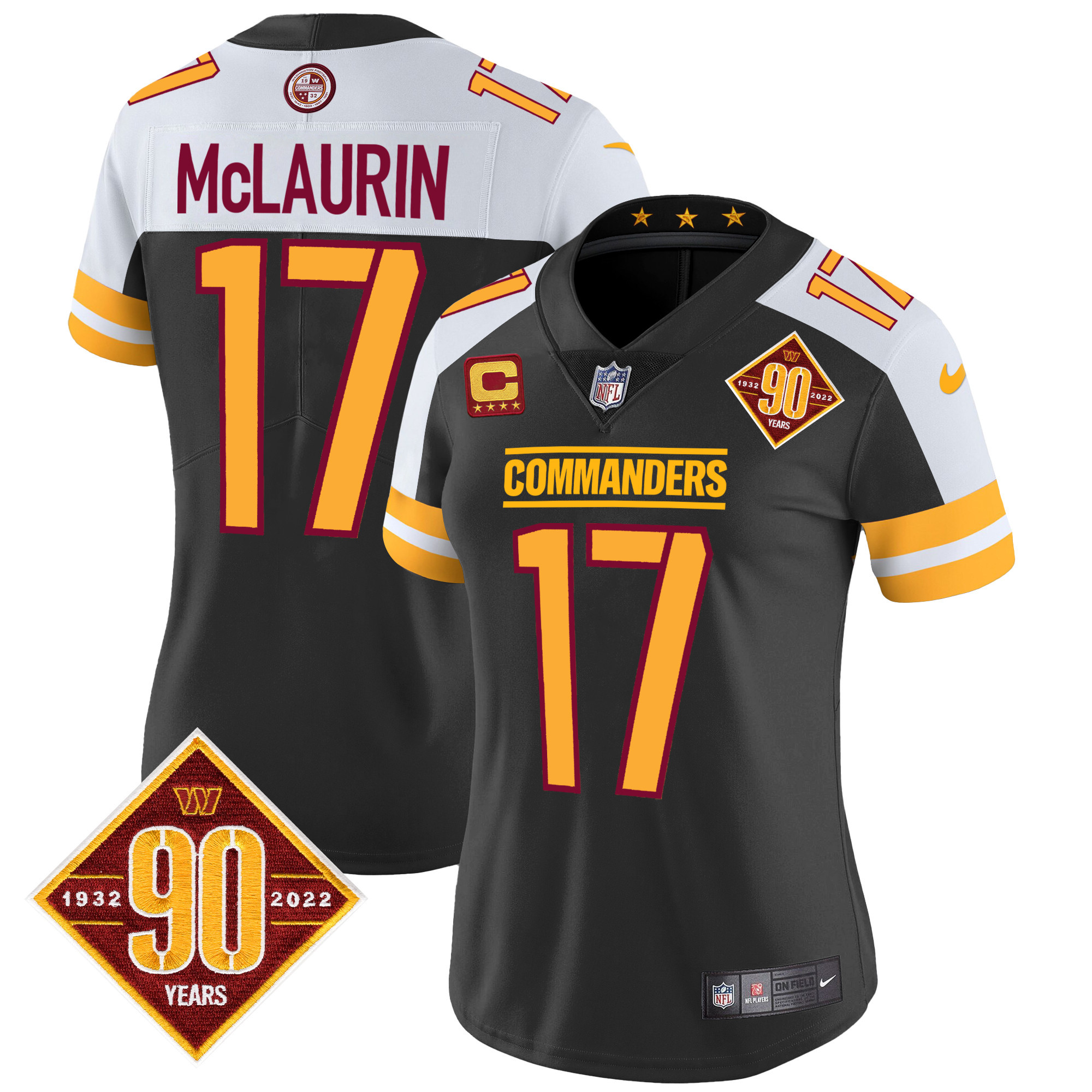 Terry McLaurin Women's Washington Commanders 90th Anniversary Patch Vapor Black Alternate Jersey - All Stitched 
