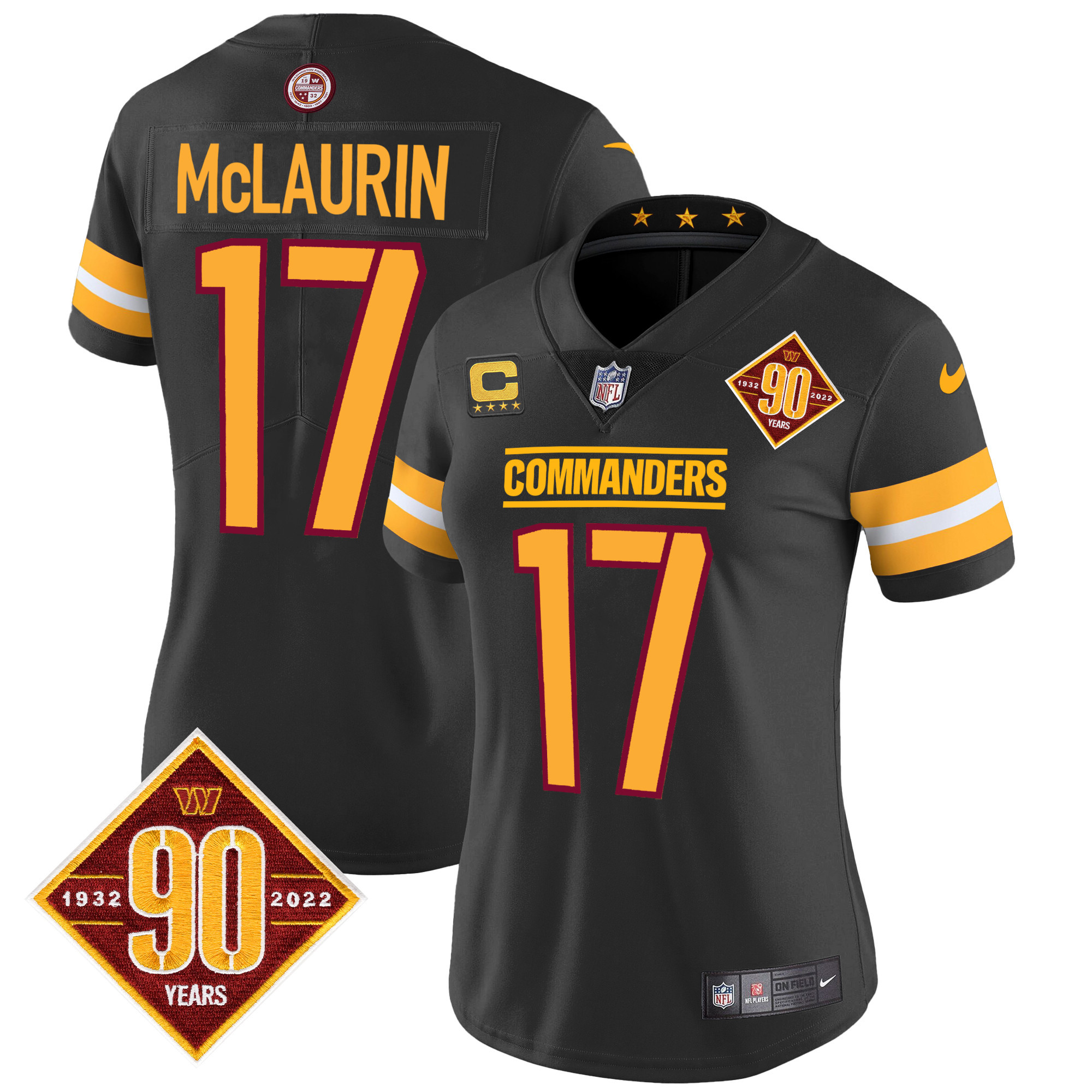 Terry McLaurin Women's Washington Commanders 90th Anniversary Patch Vapor Black Jersey - All Stitched 