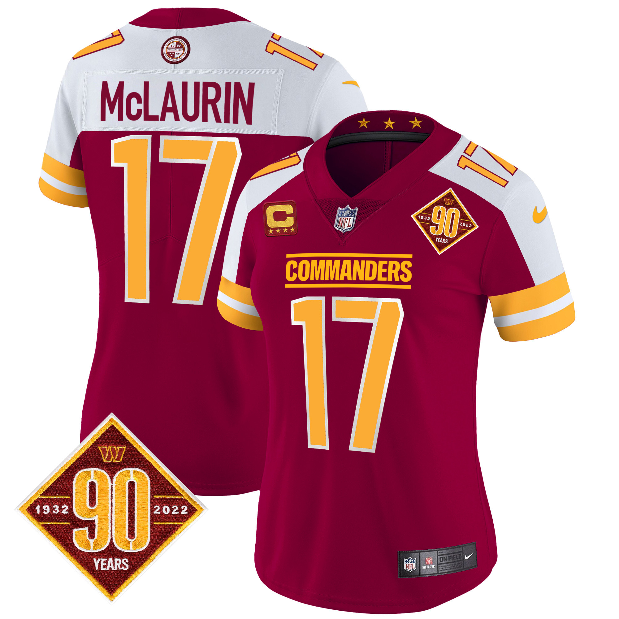 Terry McLaurin Women's Washington Commanders 90th Anniversary Patch Vapor Burgundy Alternate Jersey - All Stitched 