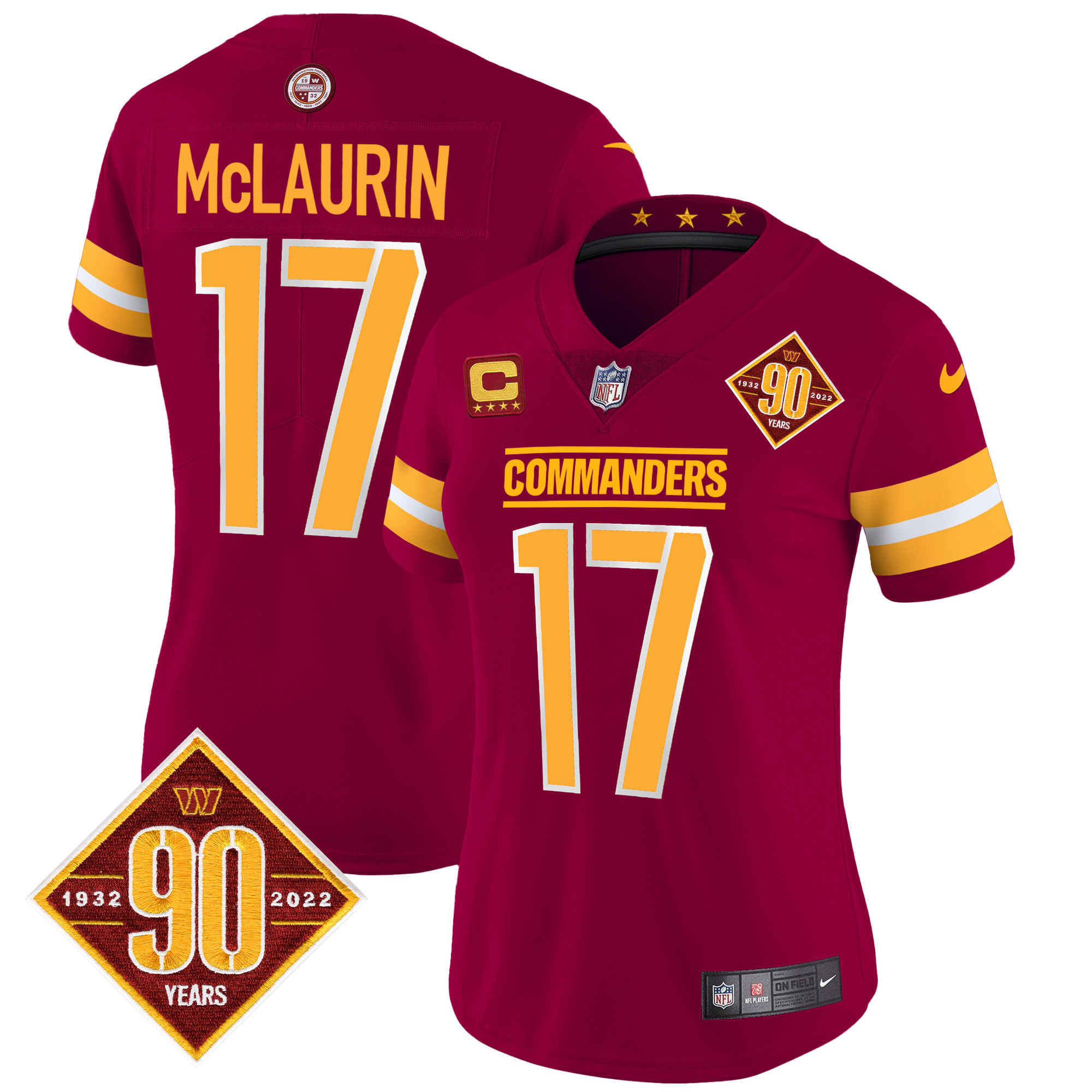 Terry McLaurin Women's Washington Commanders 90th Anniversary Patch Vapor Burgundy Jersey - All Stitched 