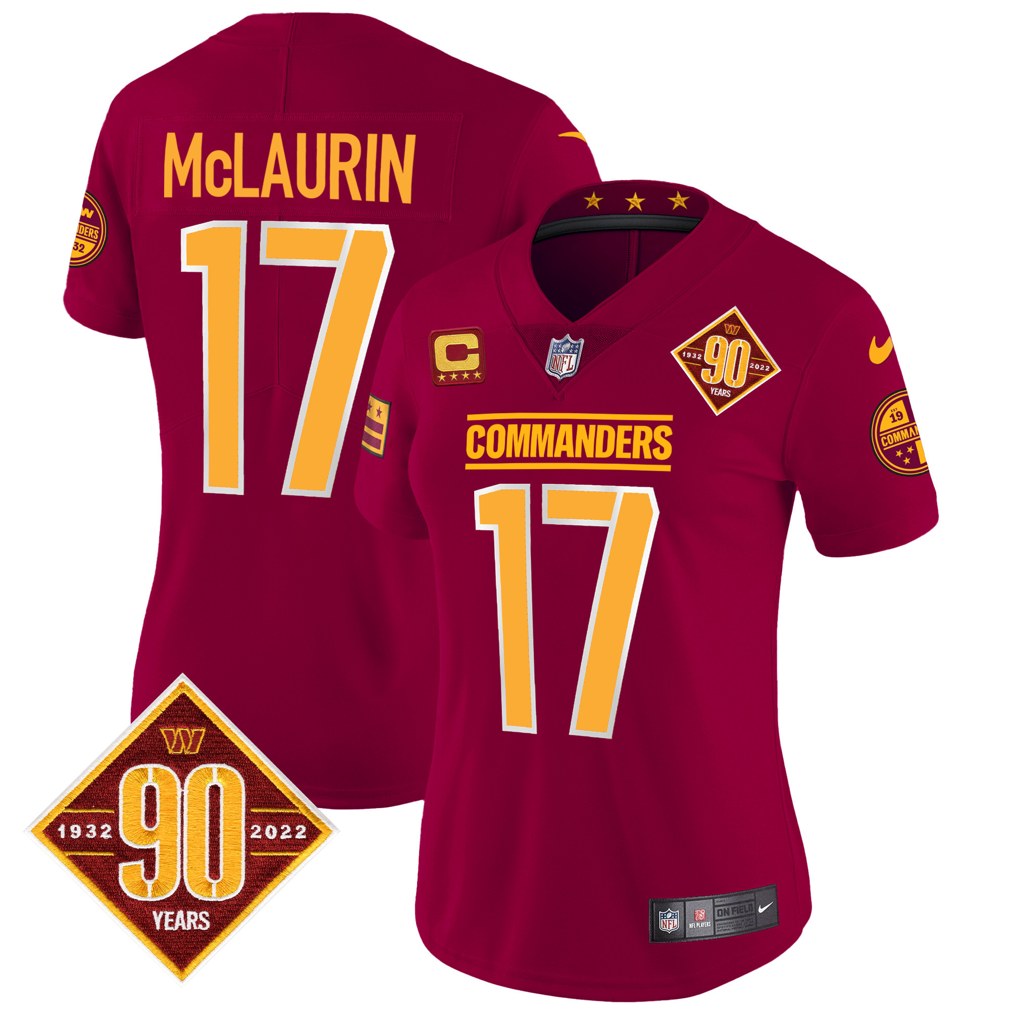 Terry McLaurin Women's Washington Commanders 90th Anniversary Patch Vapor Burgundy Jersey - All Stitched 