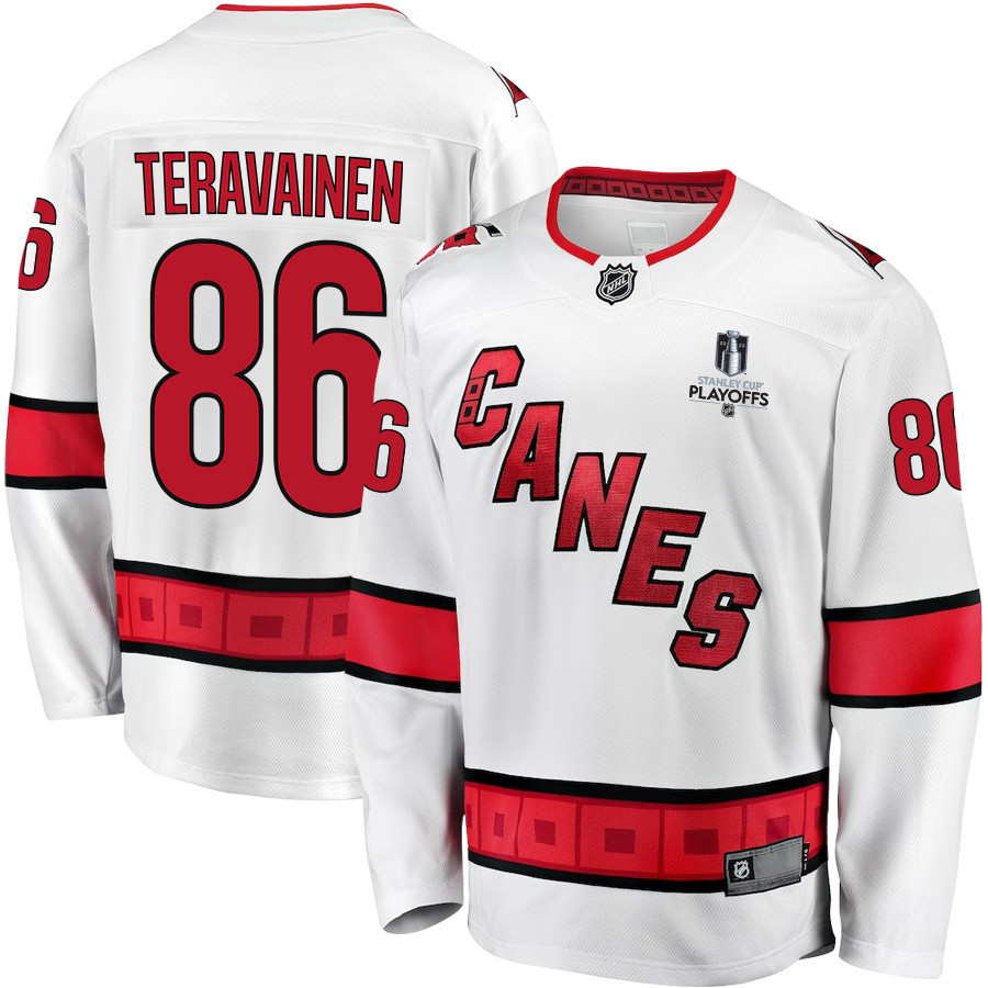 Teuvo Teravainen 86 Carolina Hurricanes Stanley Cup 2023 Playoffs Patch Away Breakaway Men Stitched Jersey – White