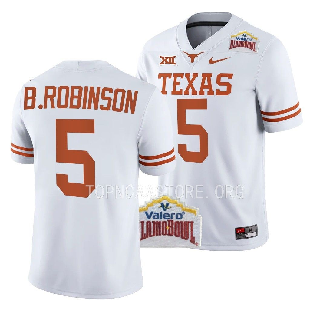 Texas Longhorns 2022 Alamo Bowl Bijan Robinson #5 White Men's College Jersey