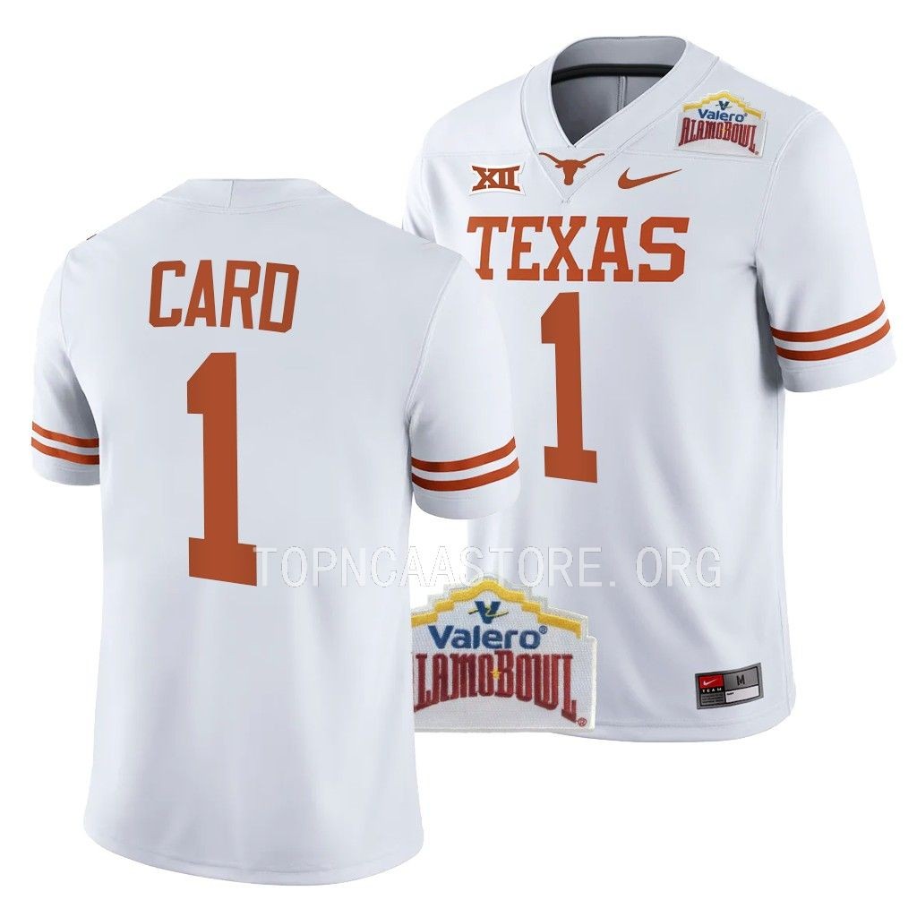 Texas Longhorns 2022 Alamo Bowl Hudson Card #1 White Men's College Jersey