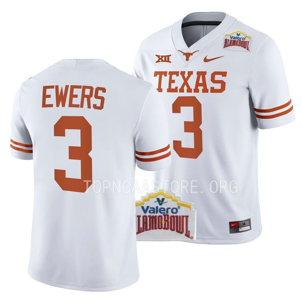 Texas Longhorns 2022 Alamo Bowl Quinn Ewers #3 White Men's College Jersey