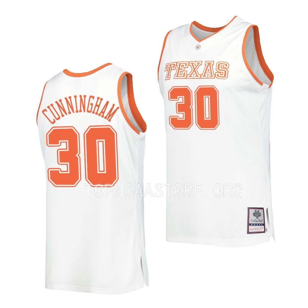 Texas Longhorns Brock Cunningham White #30 Throwback Jersey College